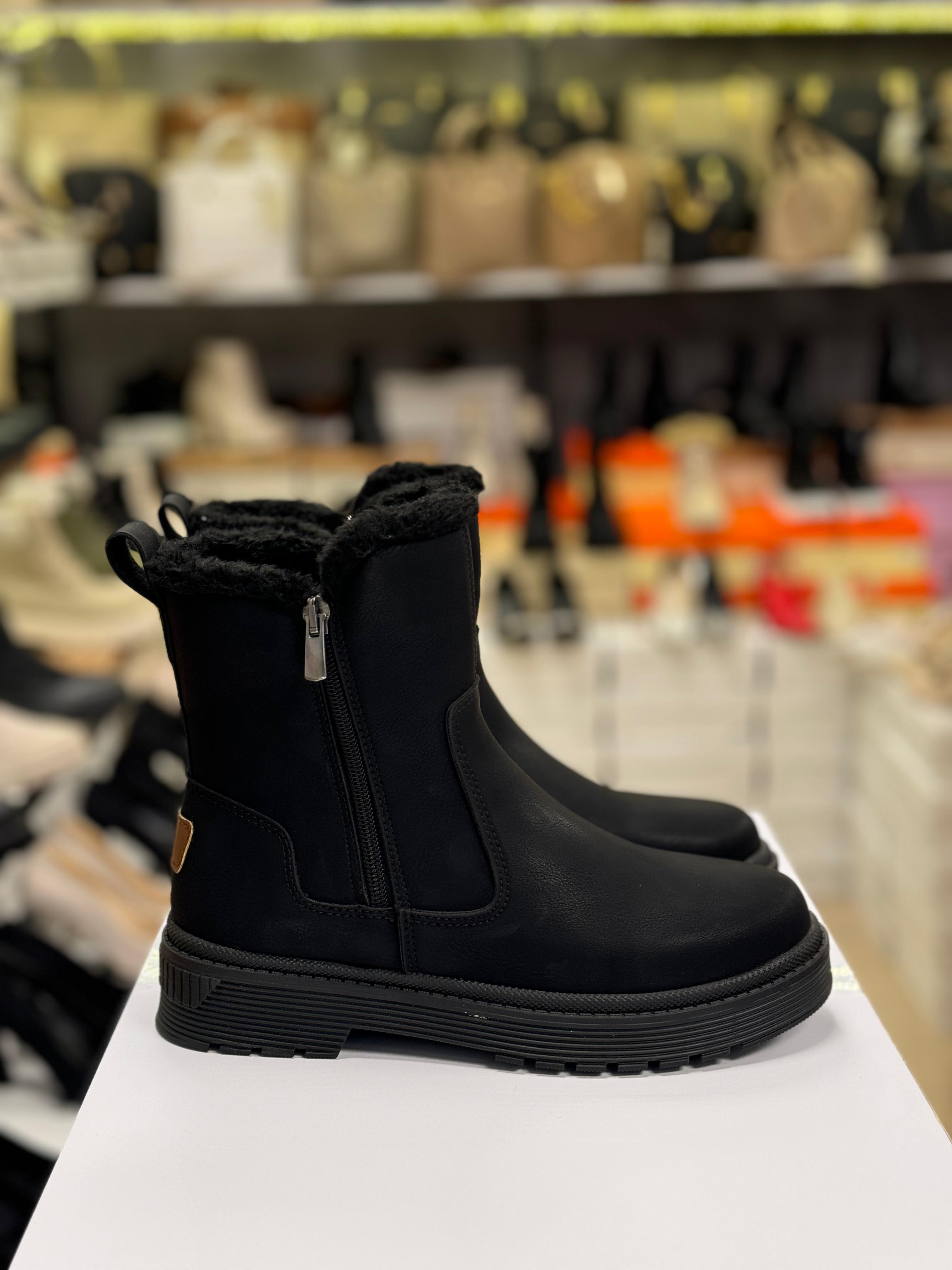 İçi Kürklü Siyah Çift Fermuarlı Bot Sıcacık