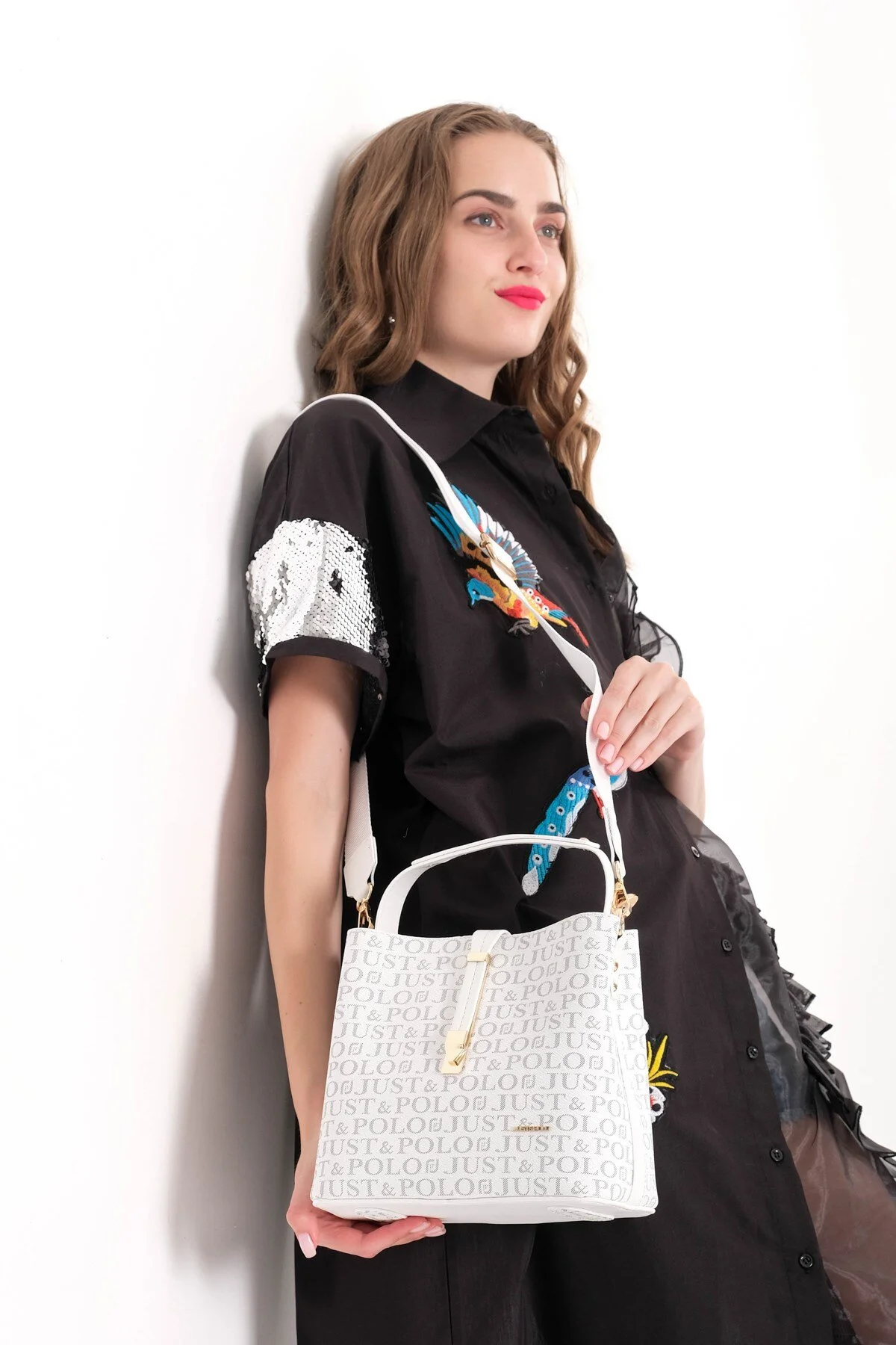 Just Polo Beyaz Kadın Kilit Detaylı Omuz Çantası