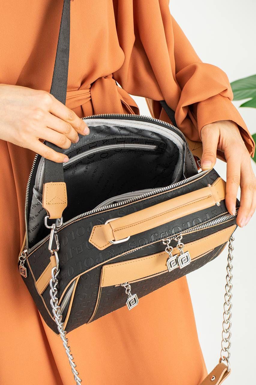 Just Polo Lazer Baskılı Çift Renk Omuz Çantası