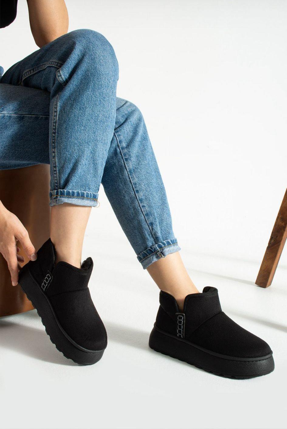 Kadın Kalın Taban İçi Kürklü Bot Siyah