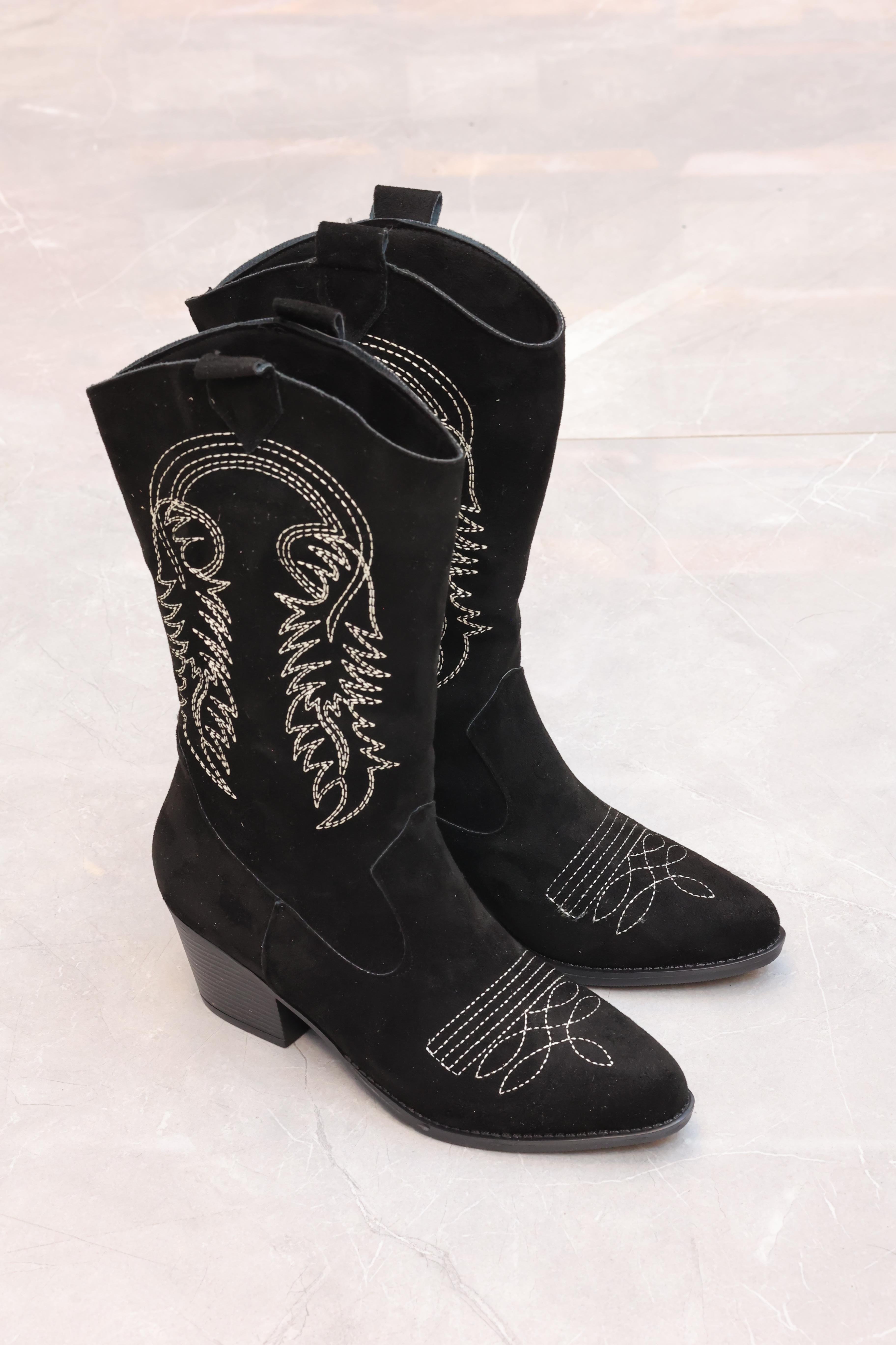 Kadın Topuklu Kovboy Çizmesi Siyah