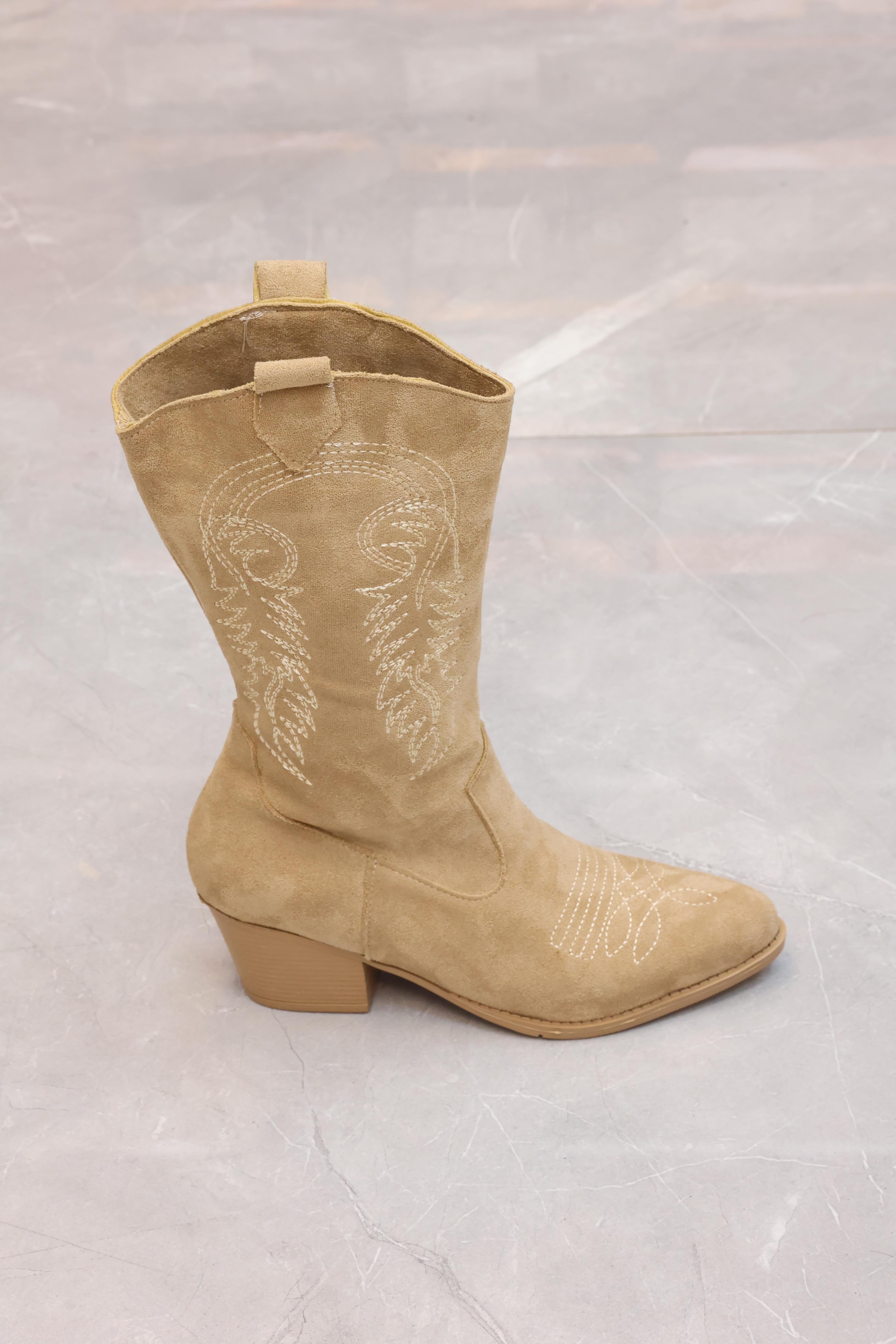 Kadın Topuklu Kovboy Çizmesi Ten Rengi