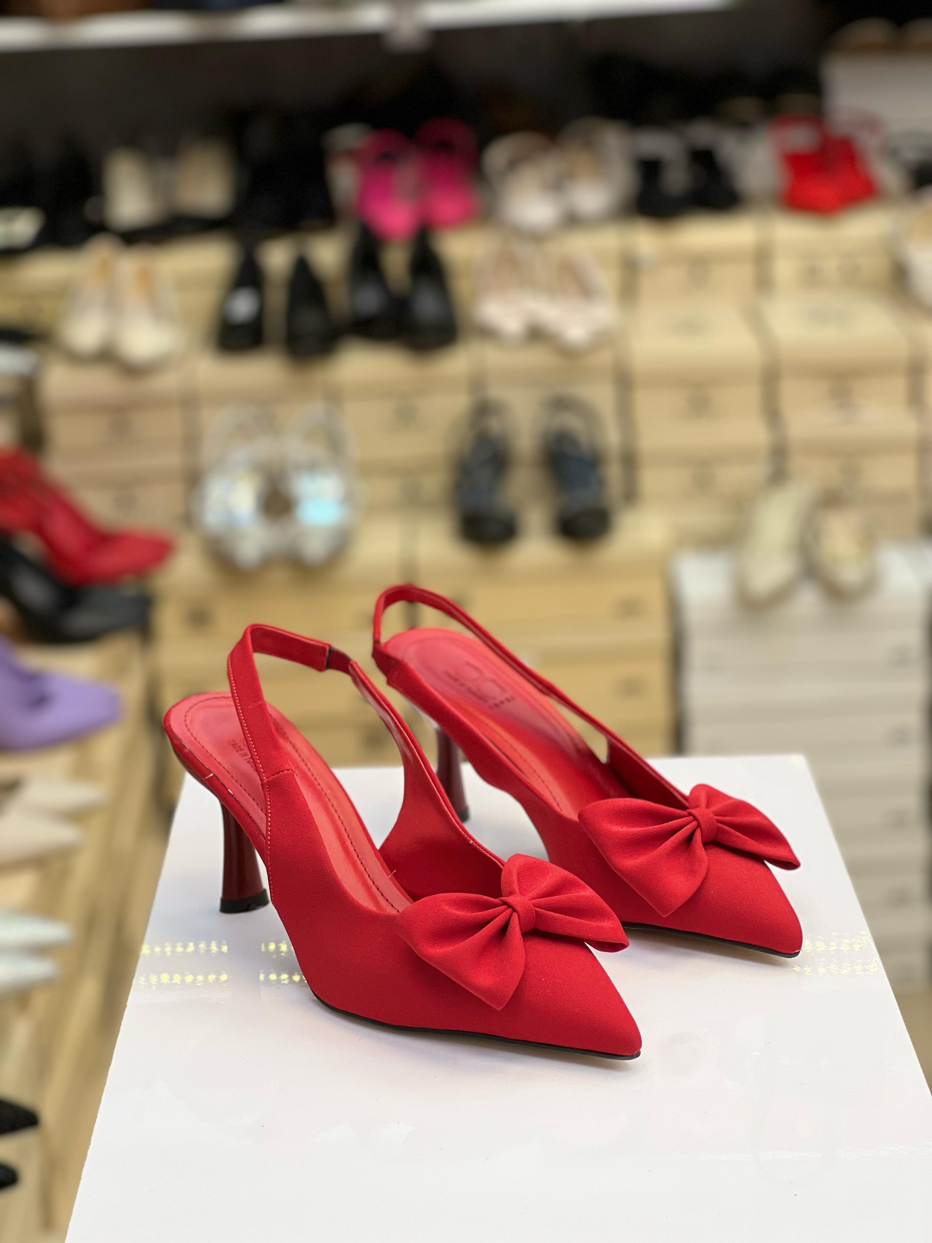 Kırmızı Fiyonklu Arkası Açık Rahat Stiletto