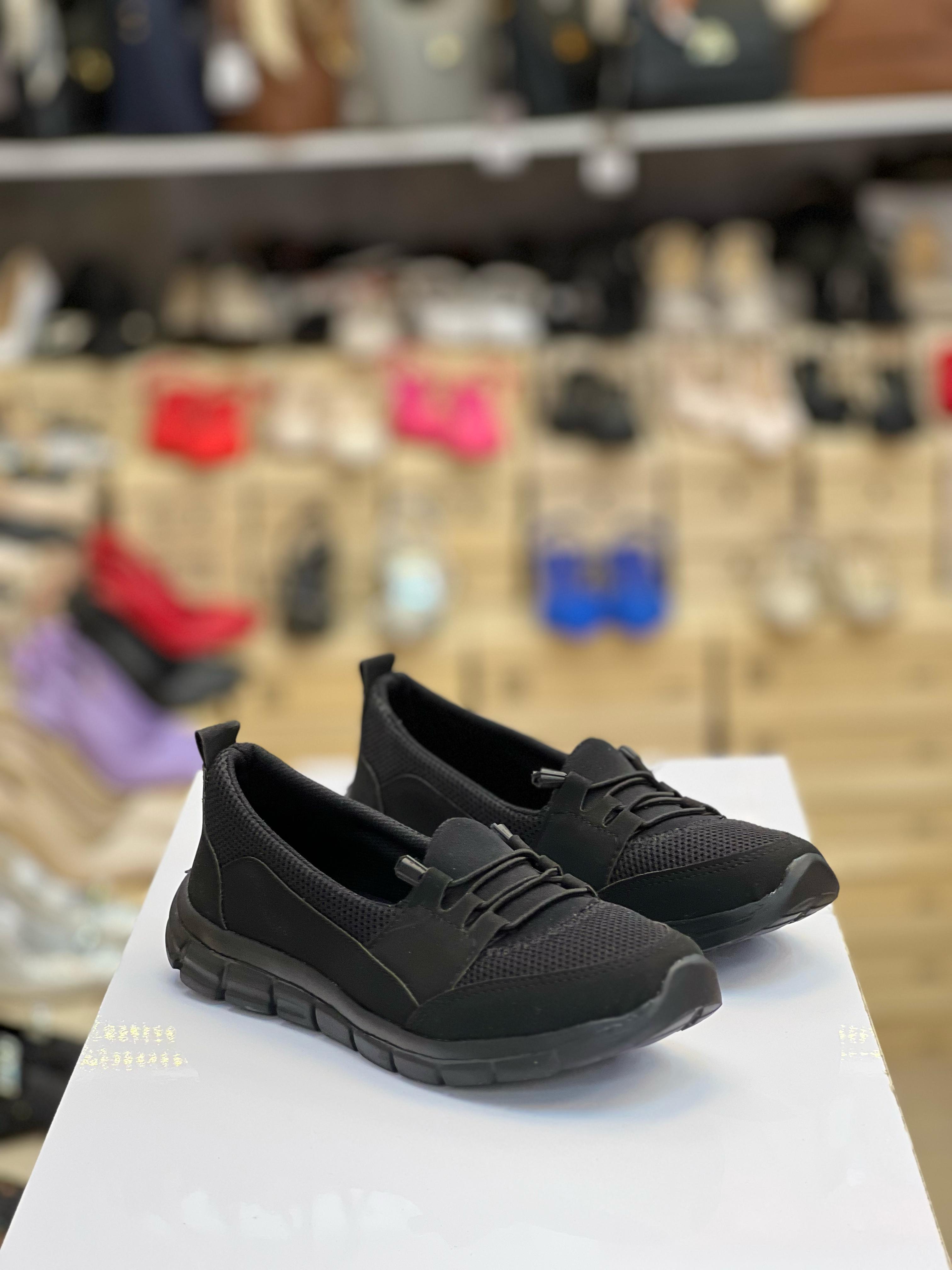 Rahat Hafif Memory Kalın Taban Yürüyüş Günlük Bez Spor Ayakkabı Siyah