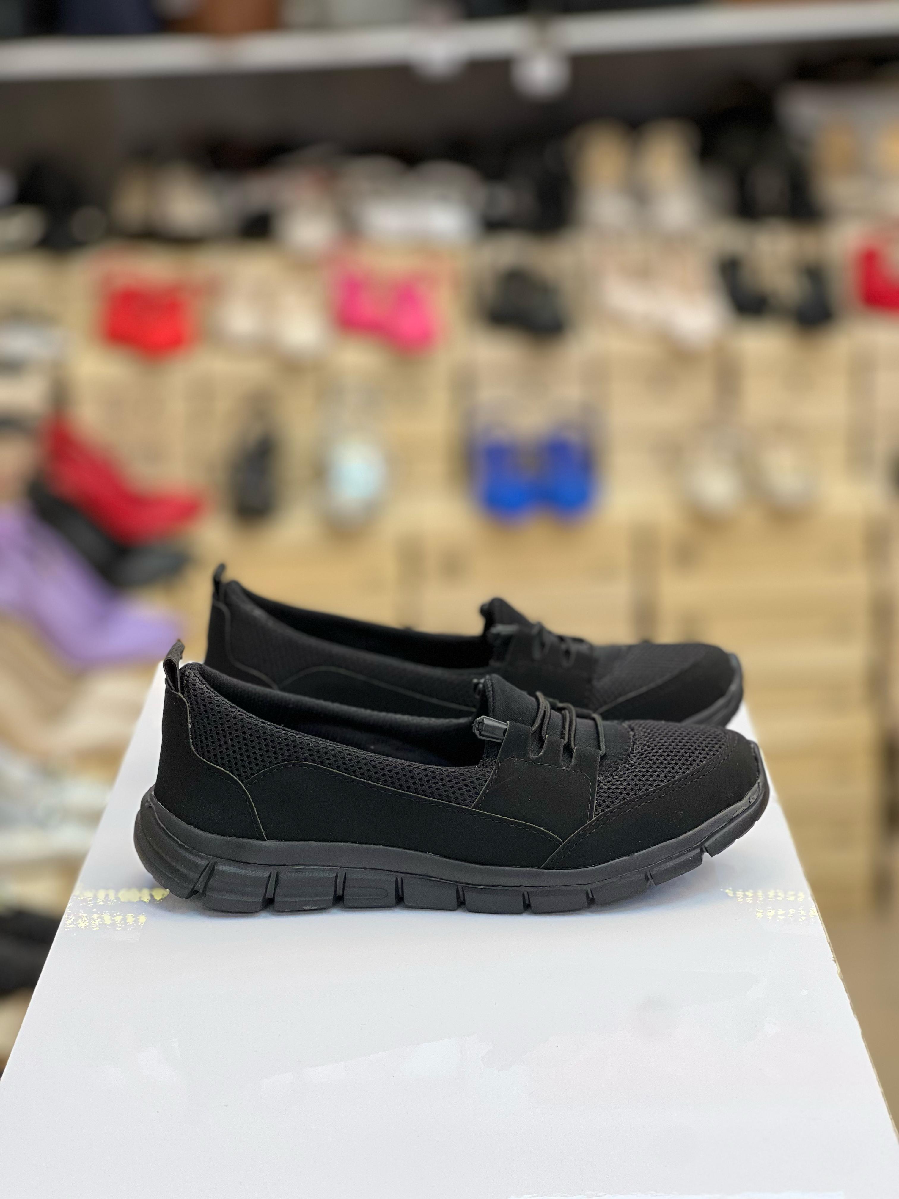 Rahat Hafif Memory Kalın Taban Yürüyüş Günlük Bez Spor Ayakkabı Siyah