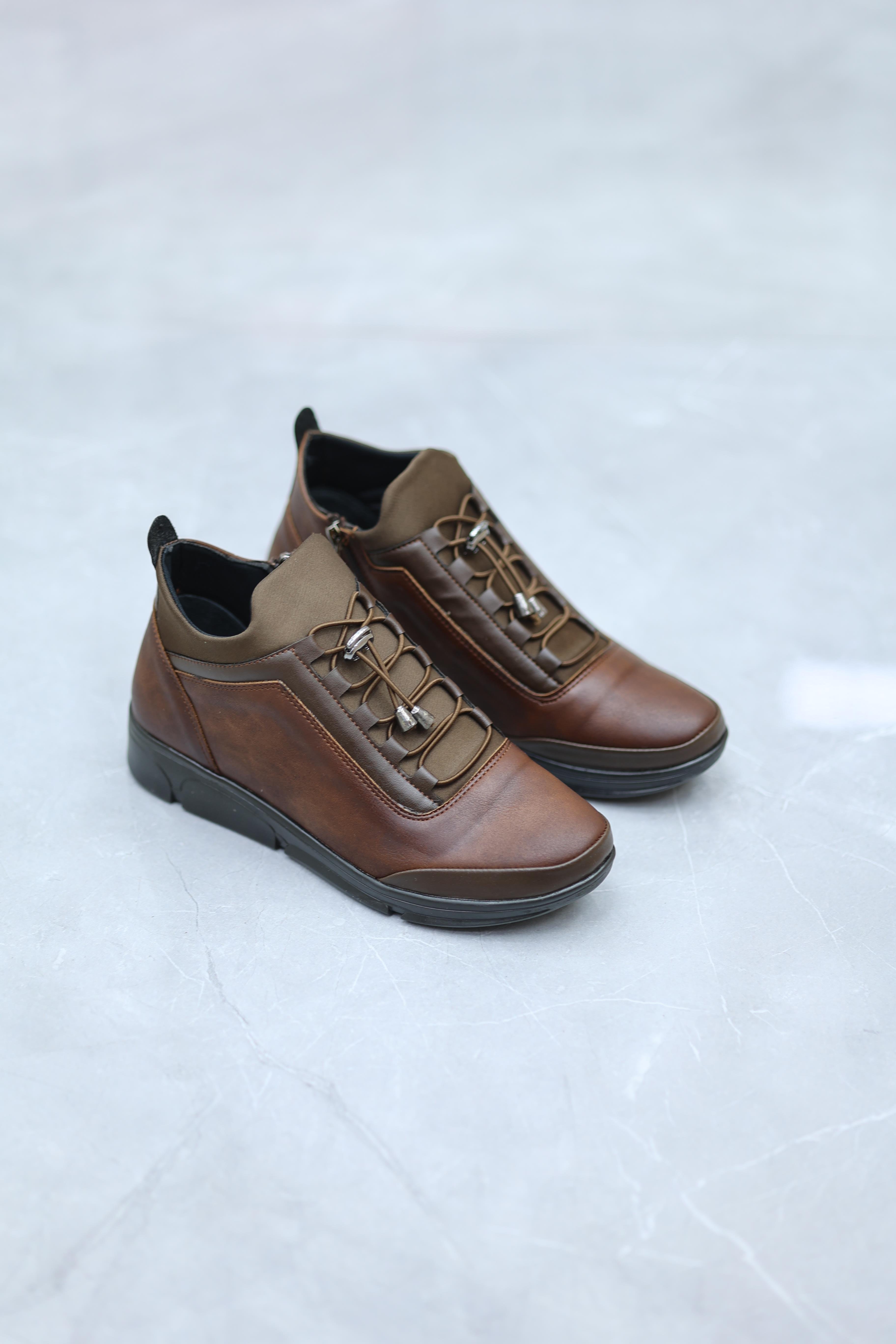 Rahat & Ortopedik Lastikli Kadın Bot Taba