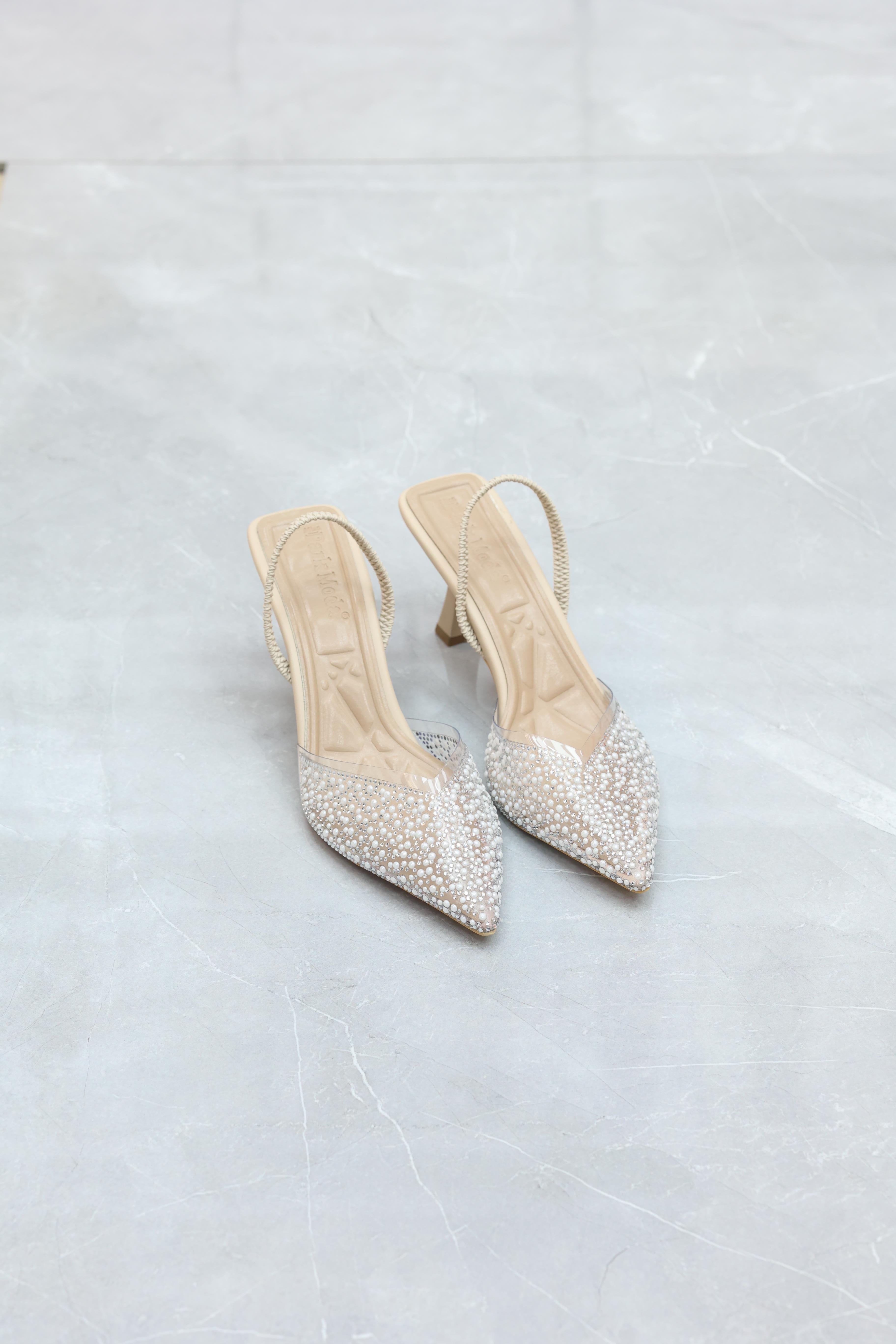 Şeffaf İncili Topuklu Kadın Ayakkabı