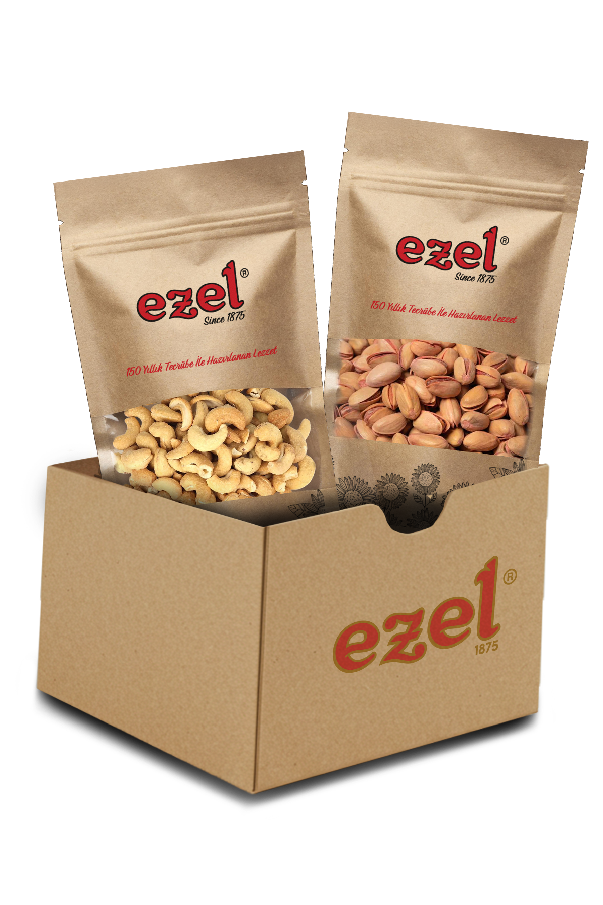 Ezel Kuruyemişleri Siirt Antep Fıstığı -Tuzlu Kavrulmuş Kaju Seti 250gr &Taze Paketlenmiş