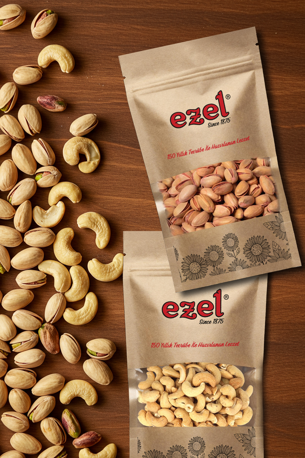 Ezel Kuruyemişleri Siirt Antep Fıstığı -Tuzlu Kavrulmuş Kaju Seti 250gr &Taze Paketlenmiş