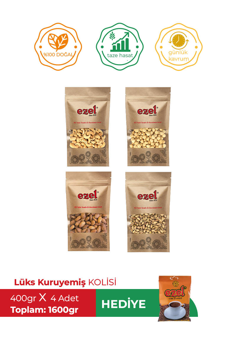 Ezel Lüks Kuruyemiş Seti – 4 Malzemeli + 100 g Türk Kahvesi
