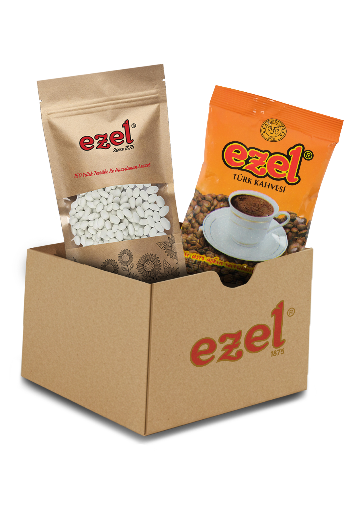 Ezel Türk Kahvesi Orta Kavrulmuş 100gr ve Çekirdek Şekeri 250gr Taze Paketlenmiş