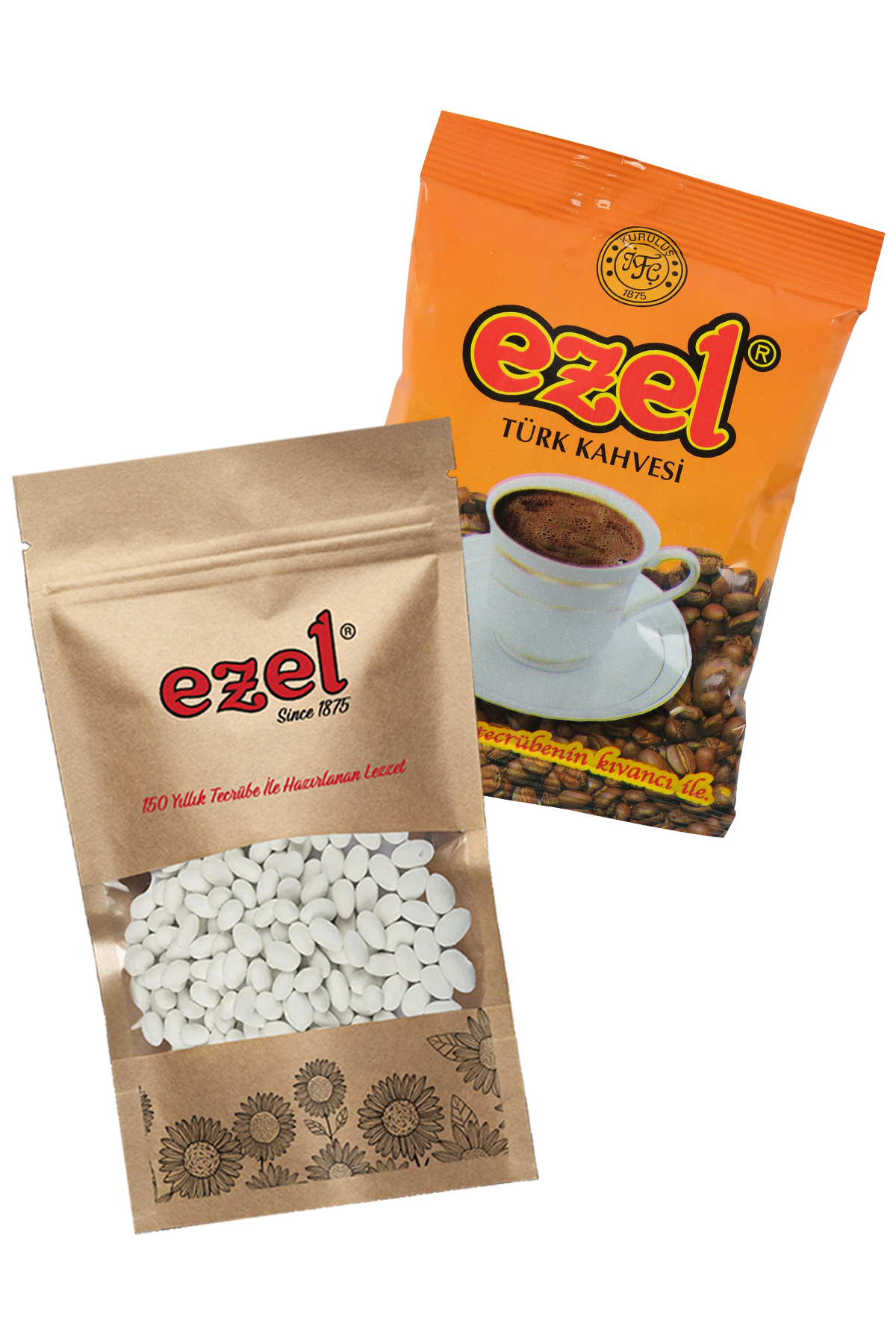 Ezel Türk Kahvesi Orta Kavrulmuş 100gr ve Çekirdek Şekeri 250gr Taze Paketlenmiş