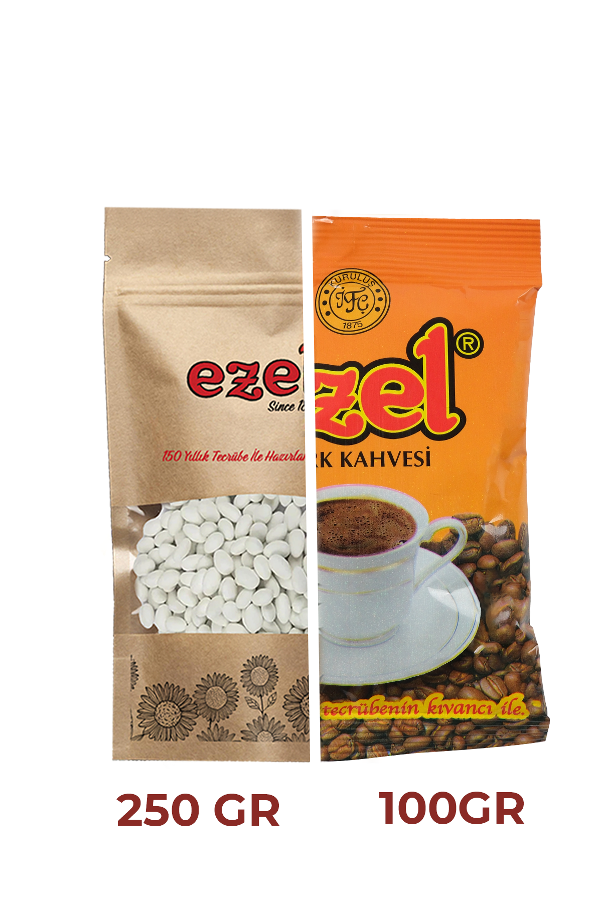 Ezel Türk Kahvesi Orta Kavrulmuş 100gr ve Çekirdek Şekeri 250gr Taze Paketlenmiş