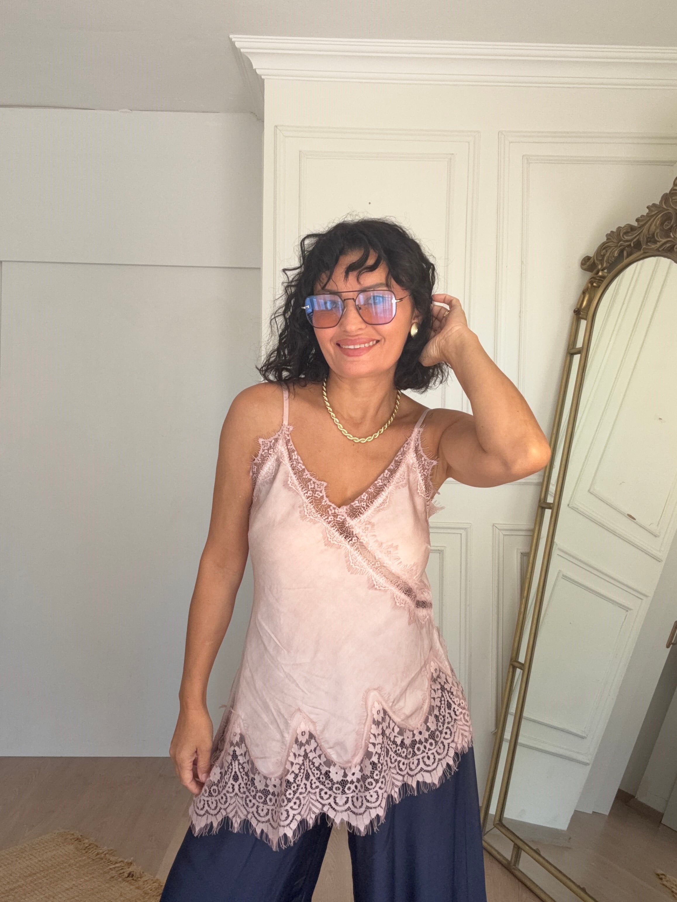  Dantel Detay Bluz Pudra Pembe