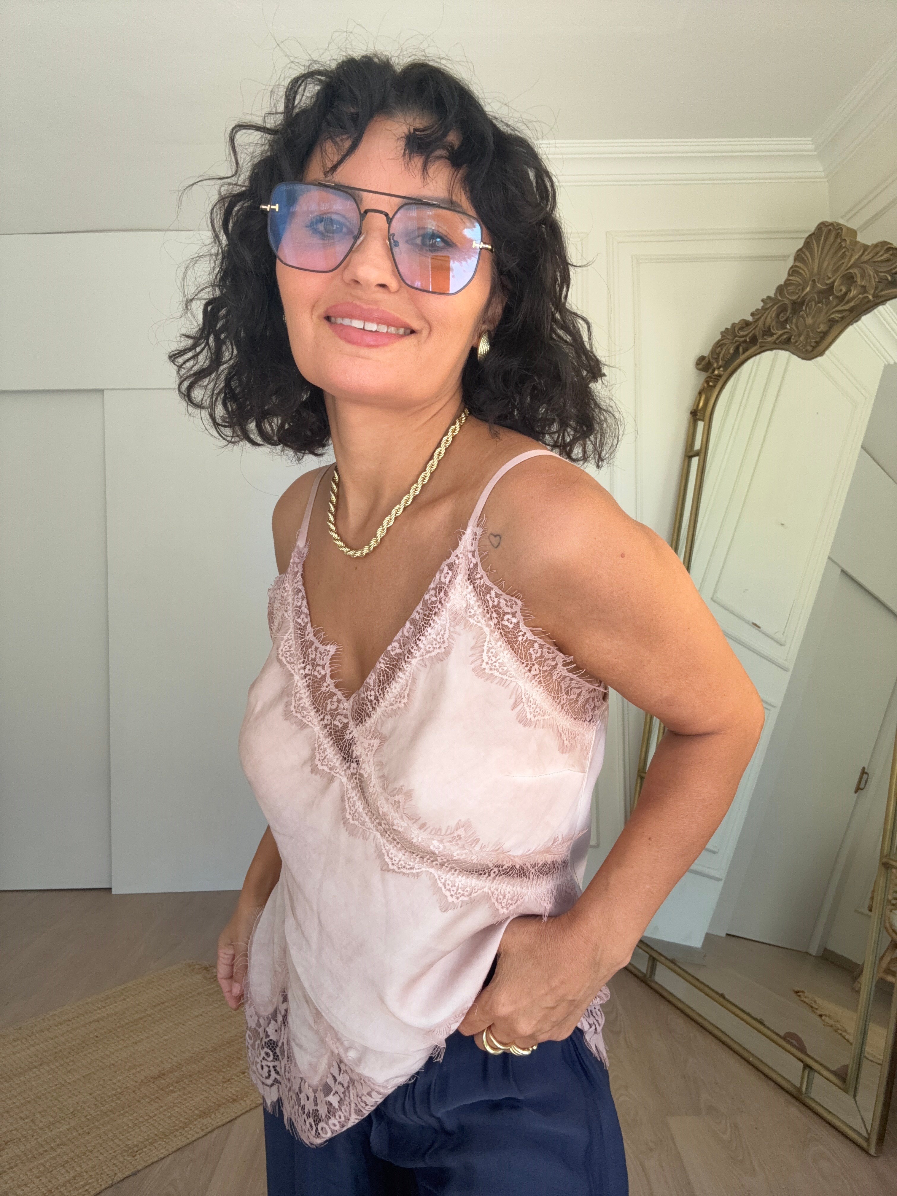  Dantel Detay Bluz Pudra Pembe