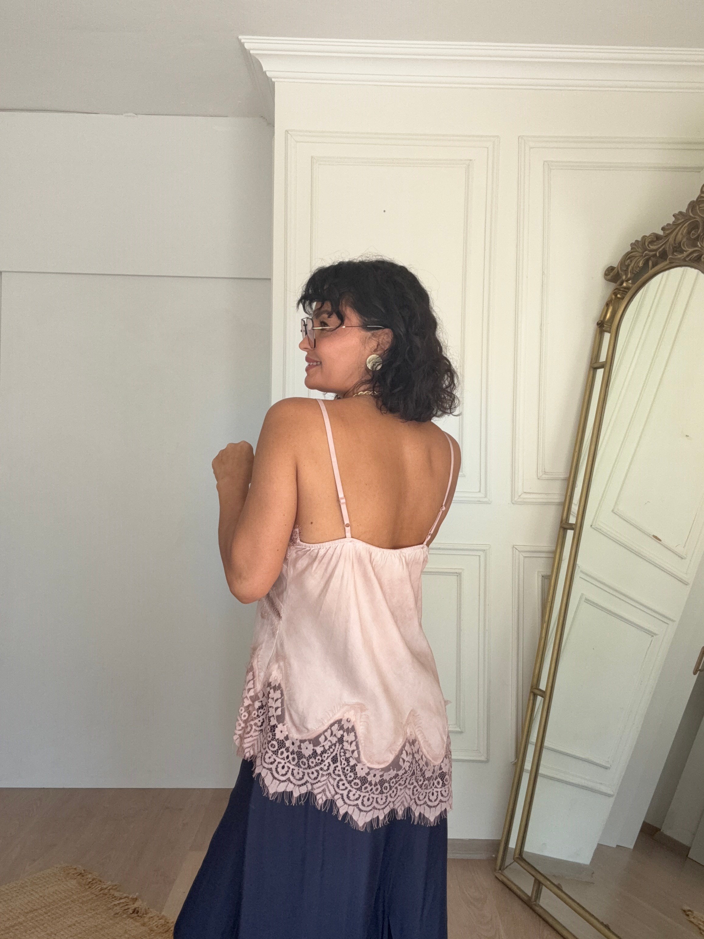  Dantel Detay Bluz Pudra Pembe
