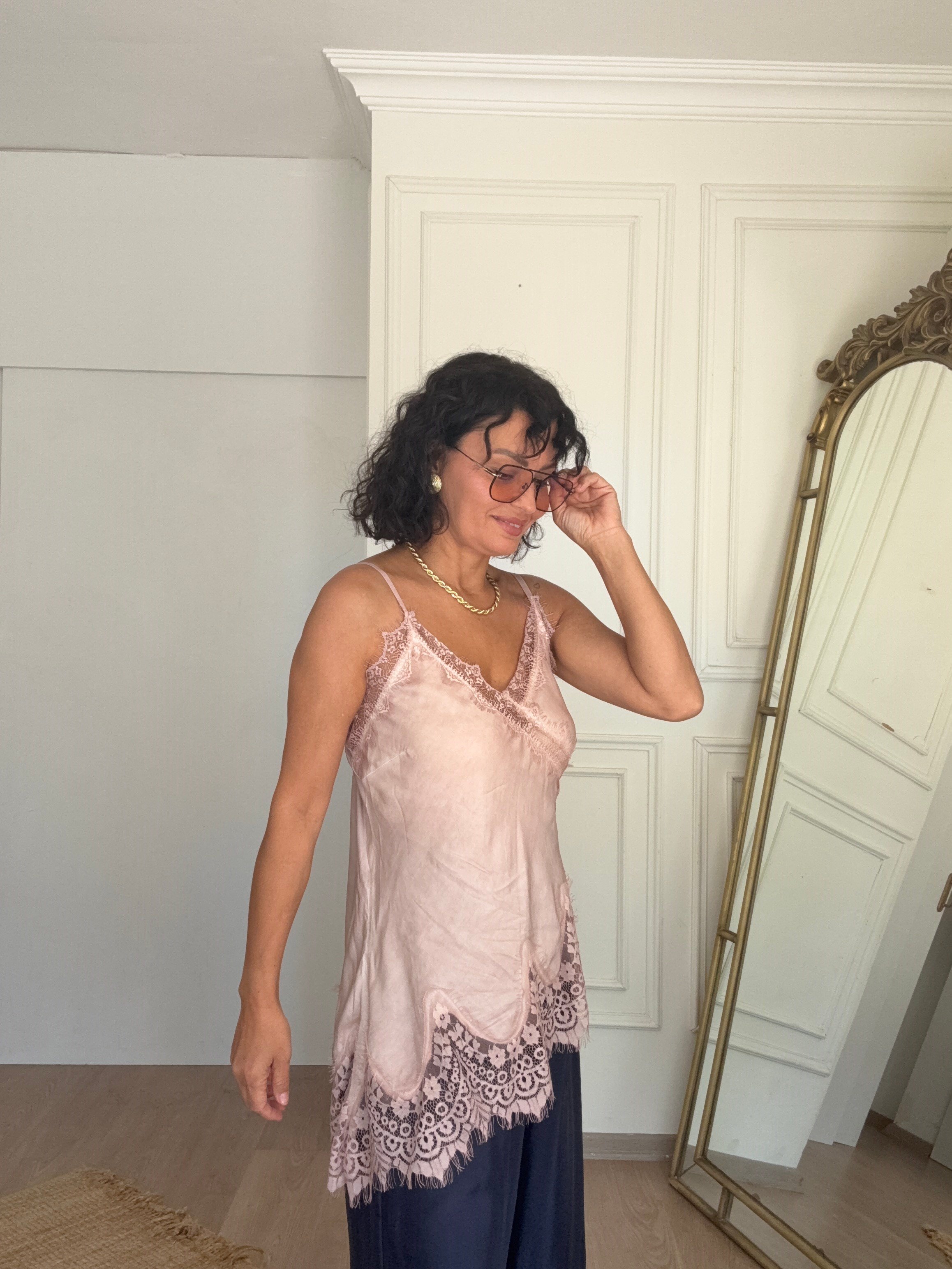  Dantel Detay Bluz Pudra Pembe