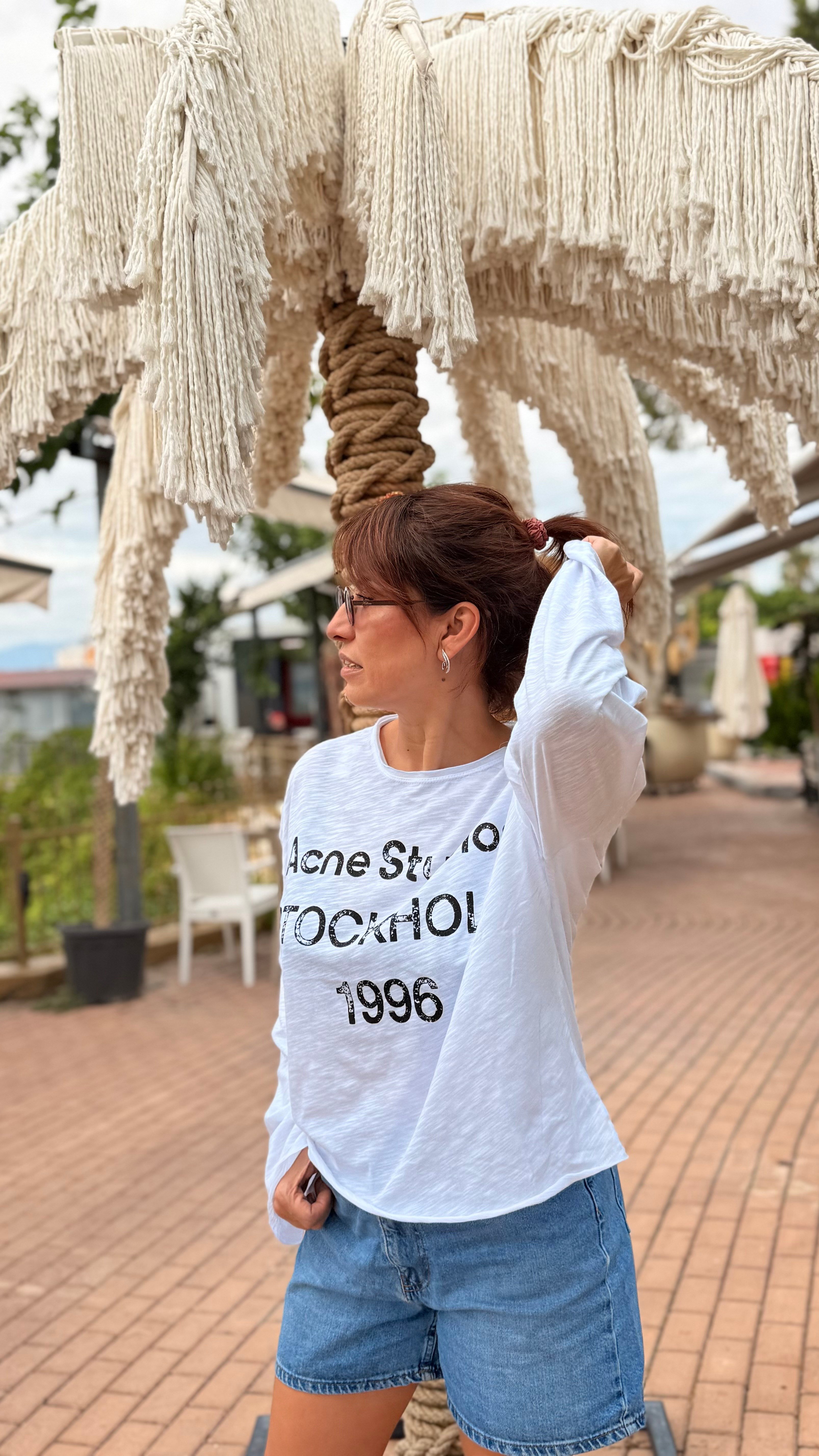 Acne İnce Salaş Basic Sweatshirt Beyaz