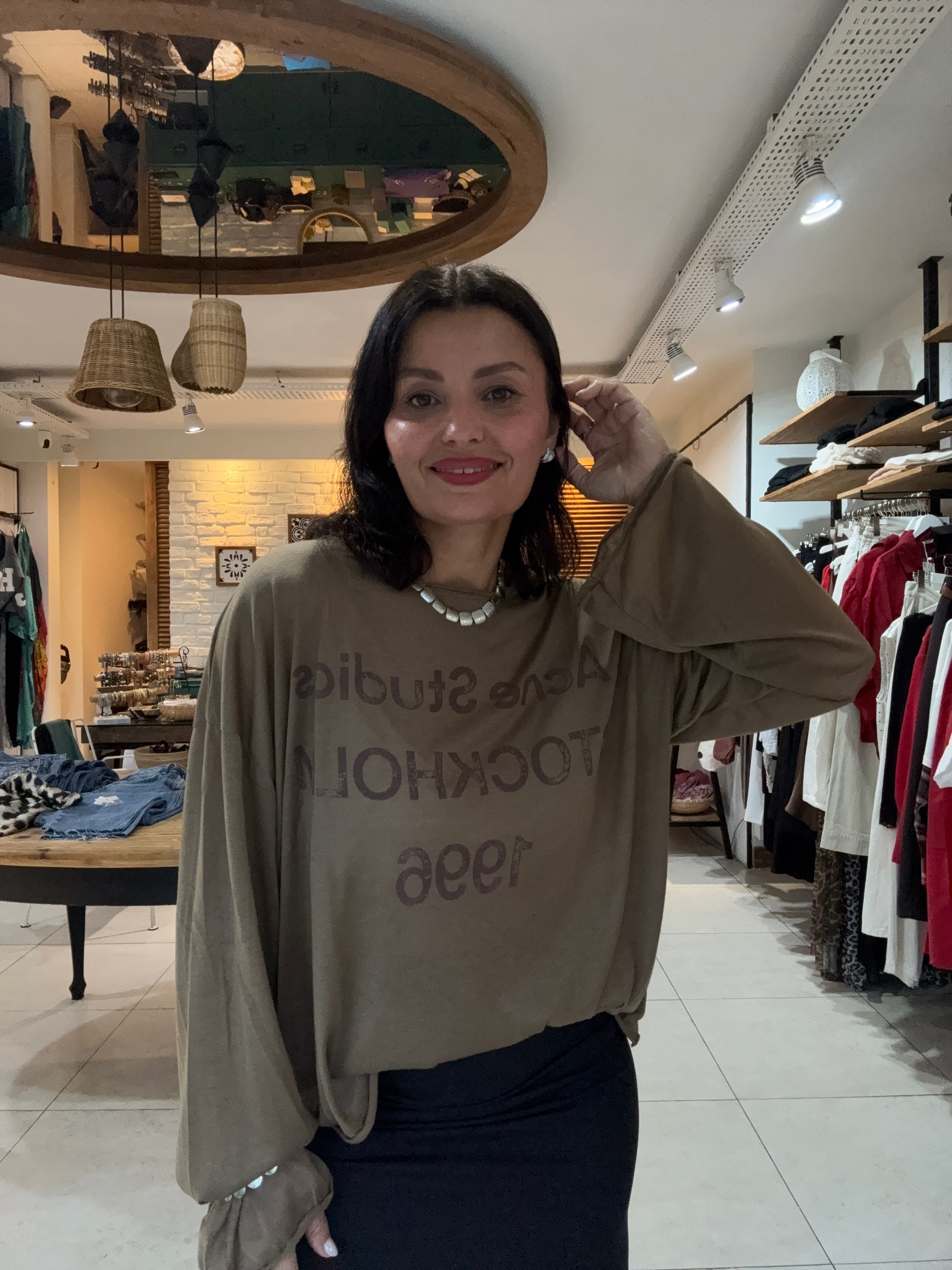 Acne Yazılı Sweatshirt Camel