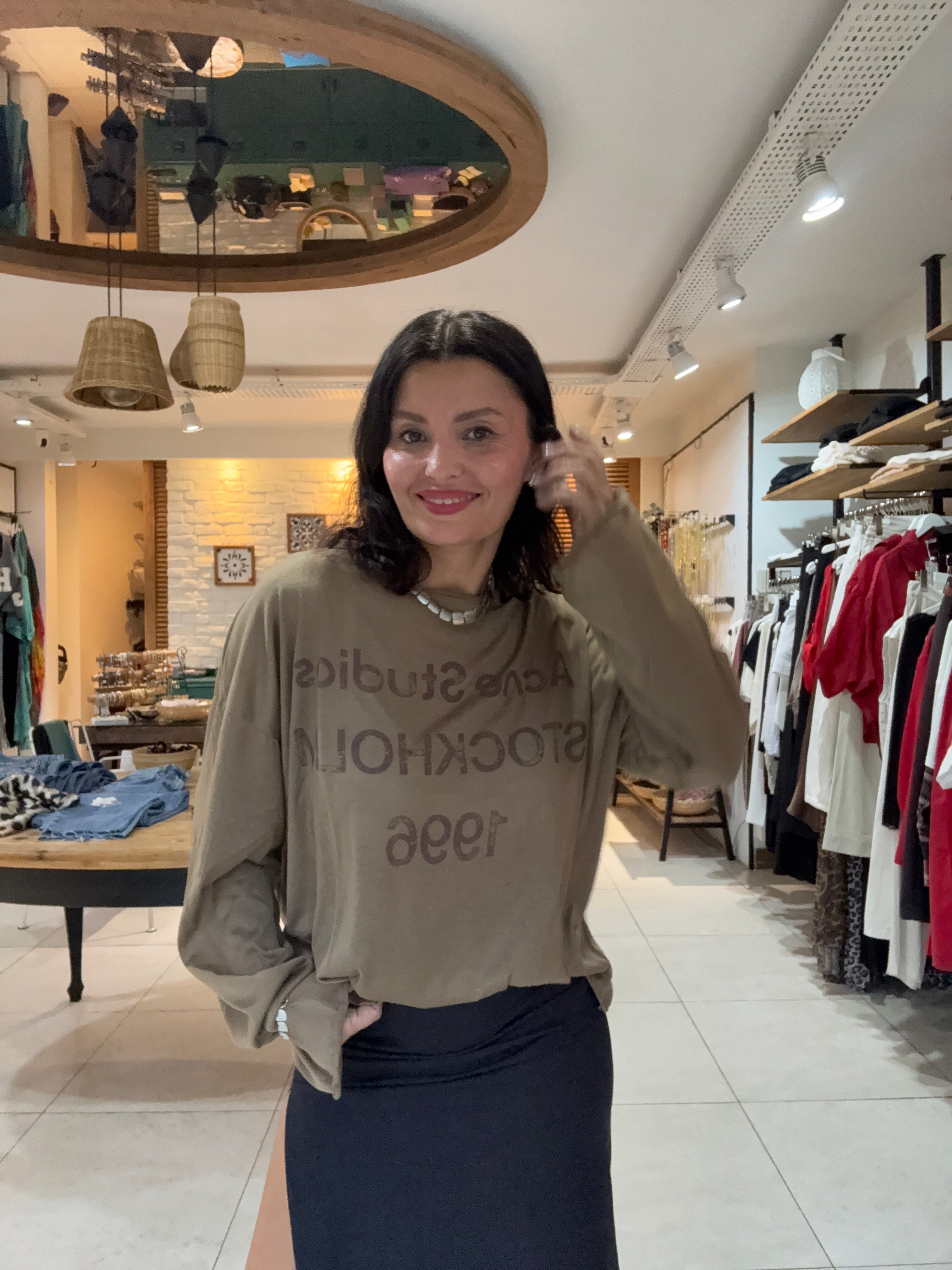 Acne Yazılı Sweatshirt Camel