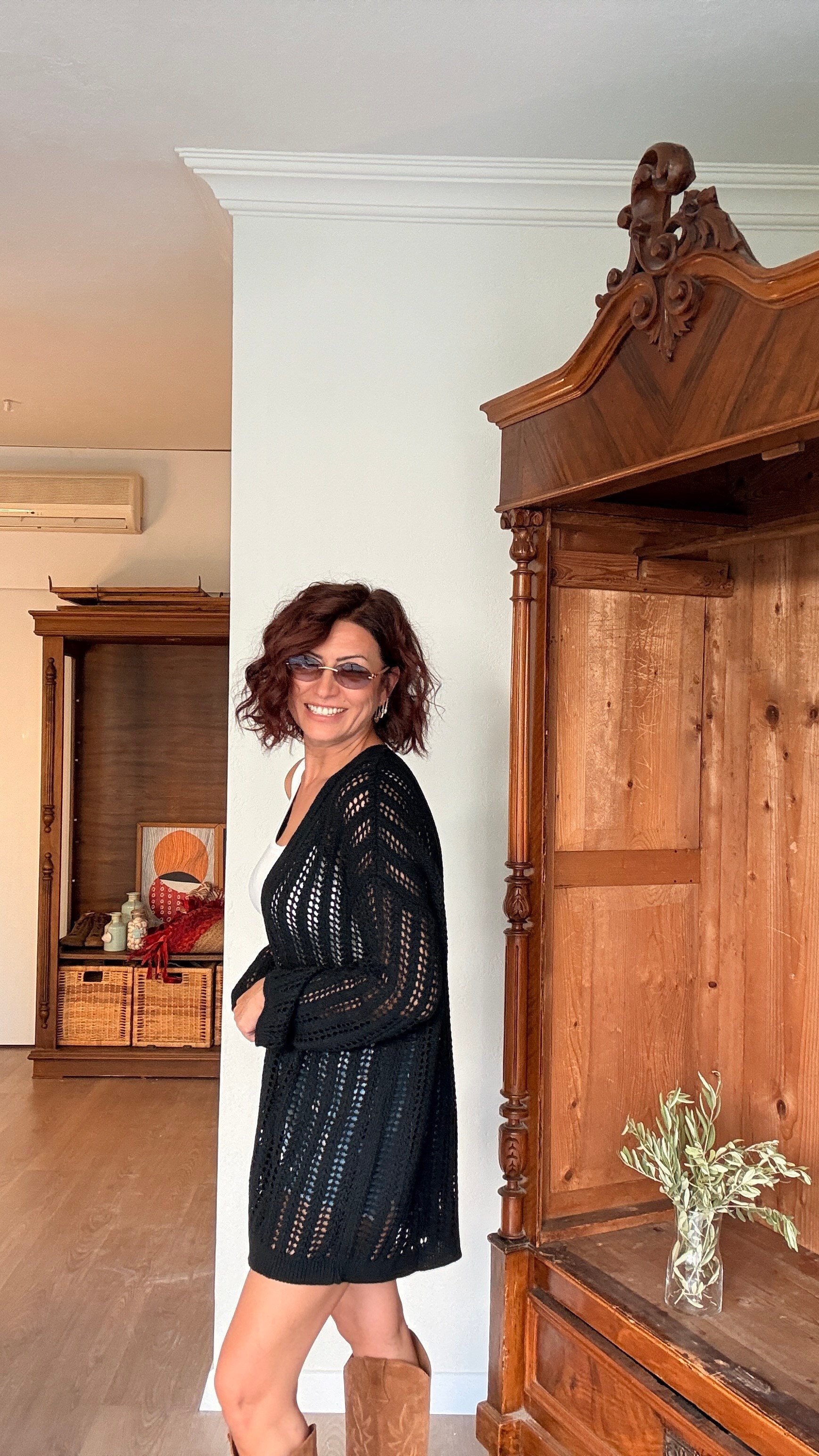 Ajurlu Örgü Detay Hırka Siyah