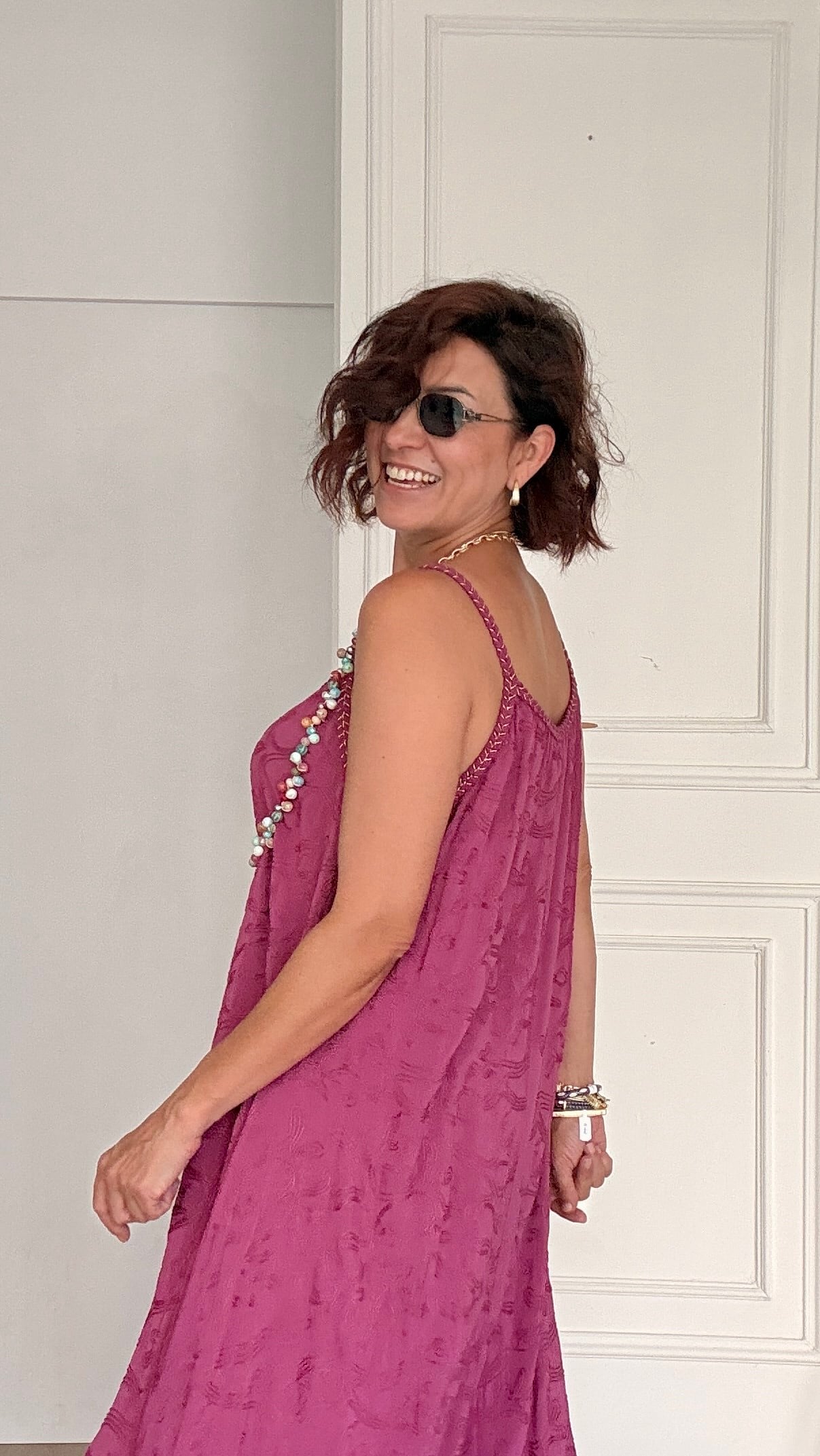 Askılı Nakış İşleme Uzun Elbise Vişne