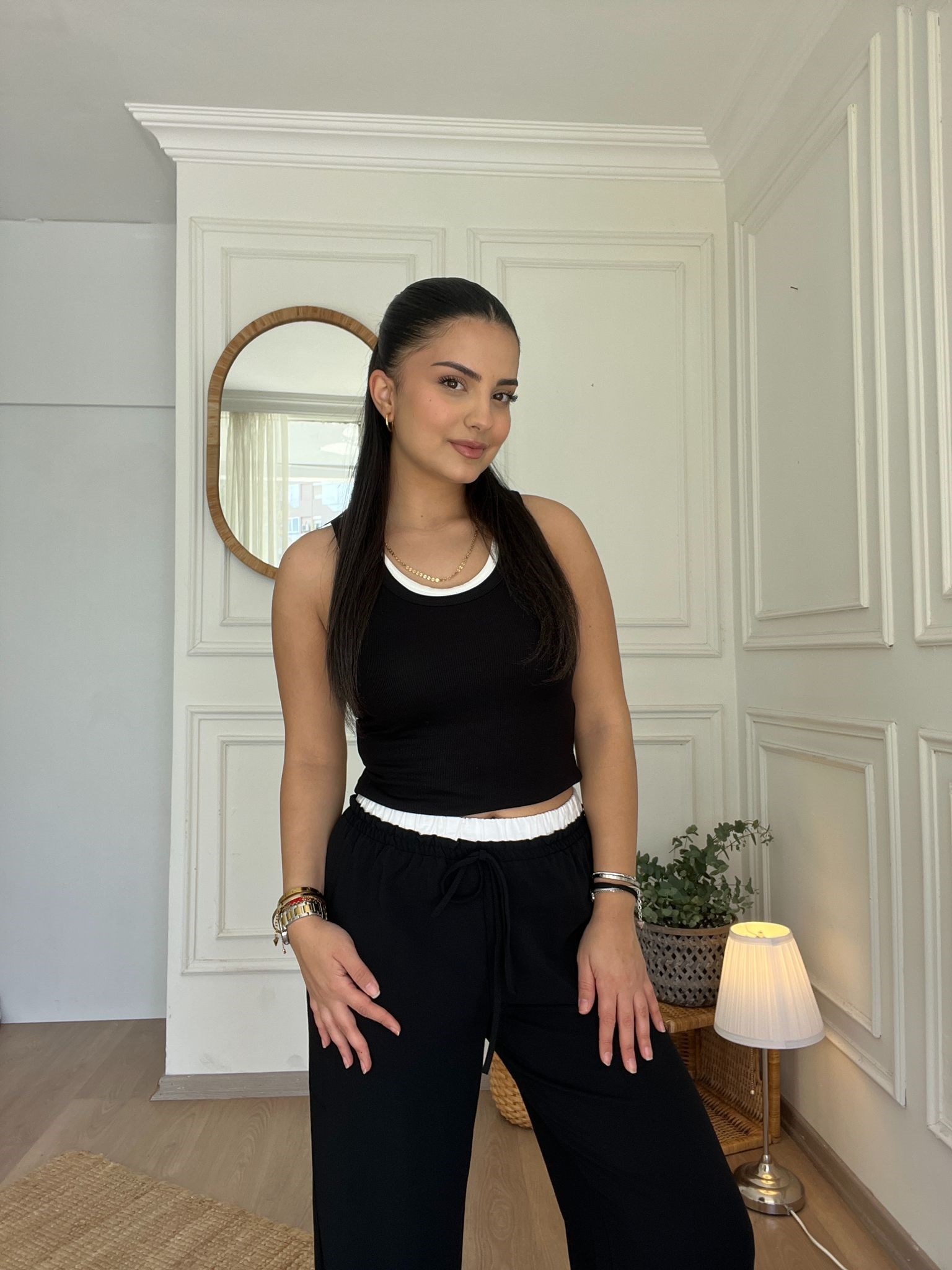 Beli Lastikli Bol Pantolon Siyah