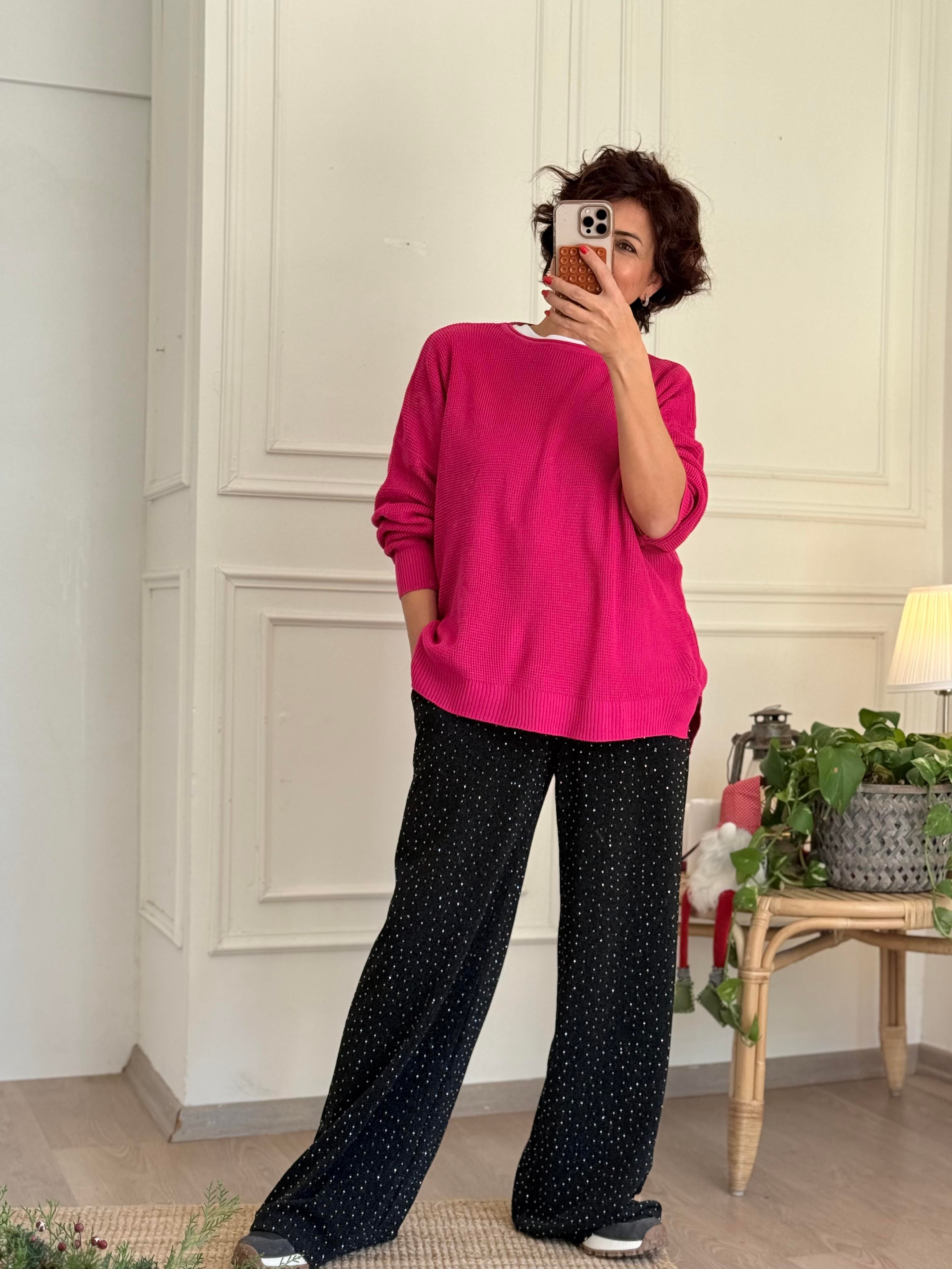 Beli Lastikli Geniş Paça Taşlı Pantolon