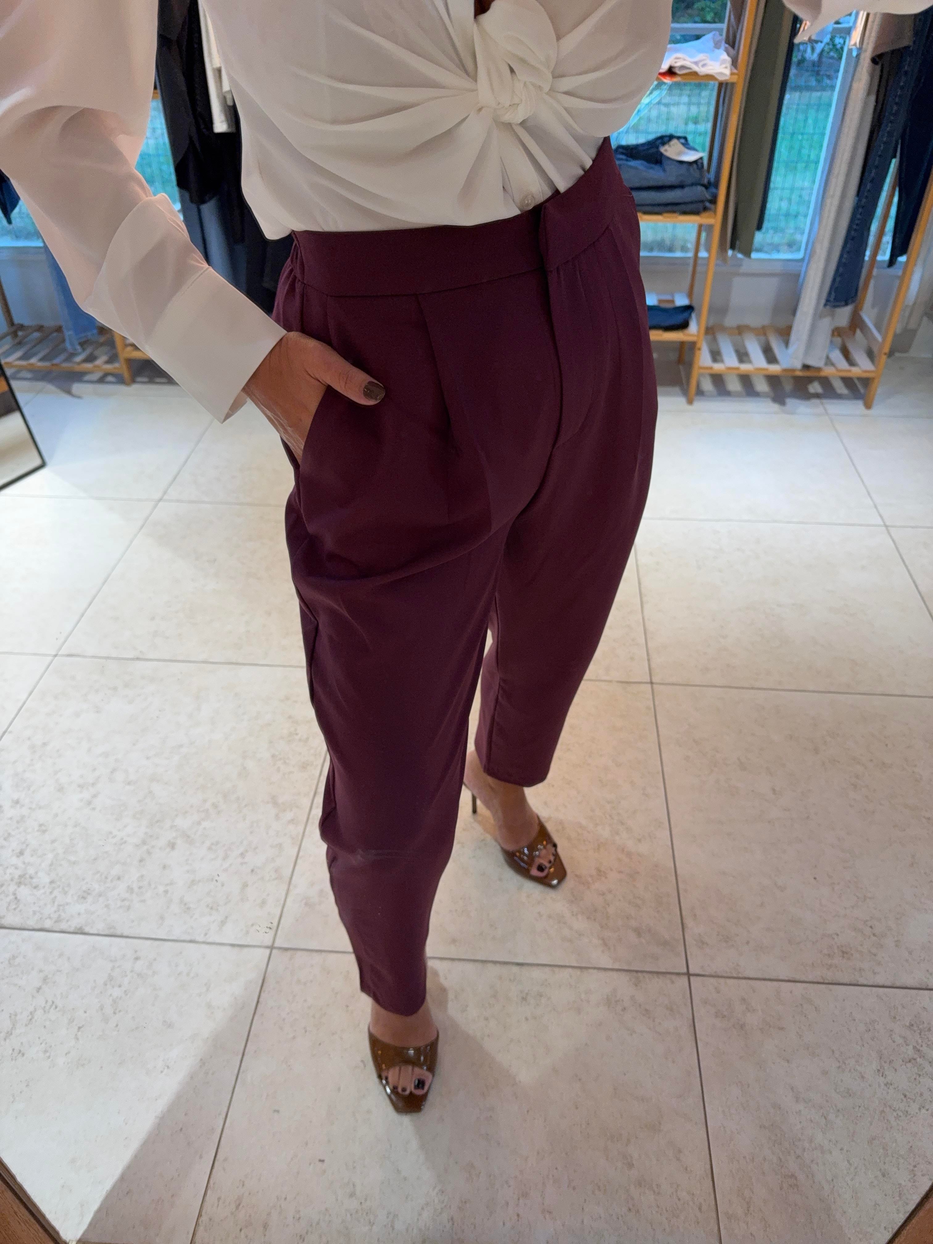 Beli Lastikli Havuç Pantolon Bordo