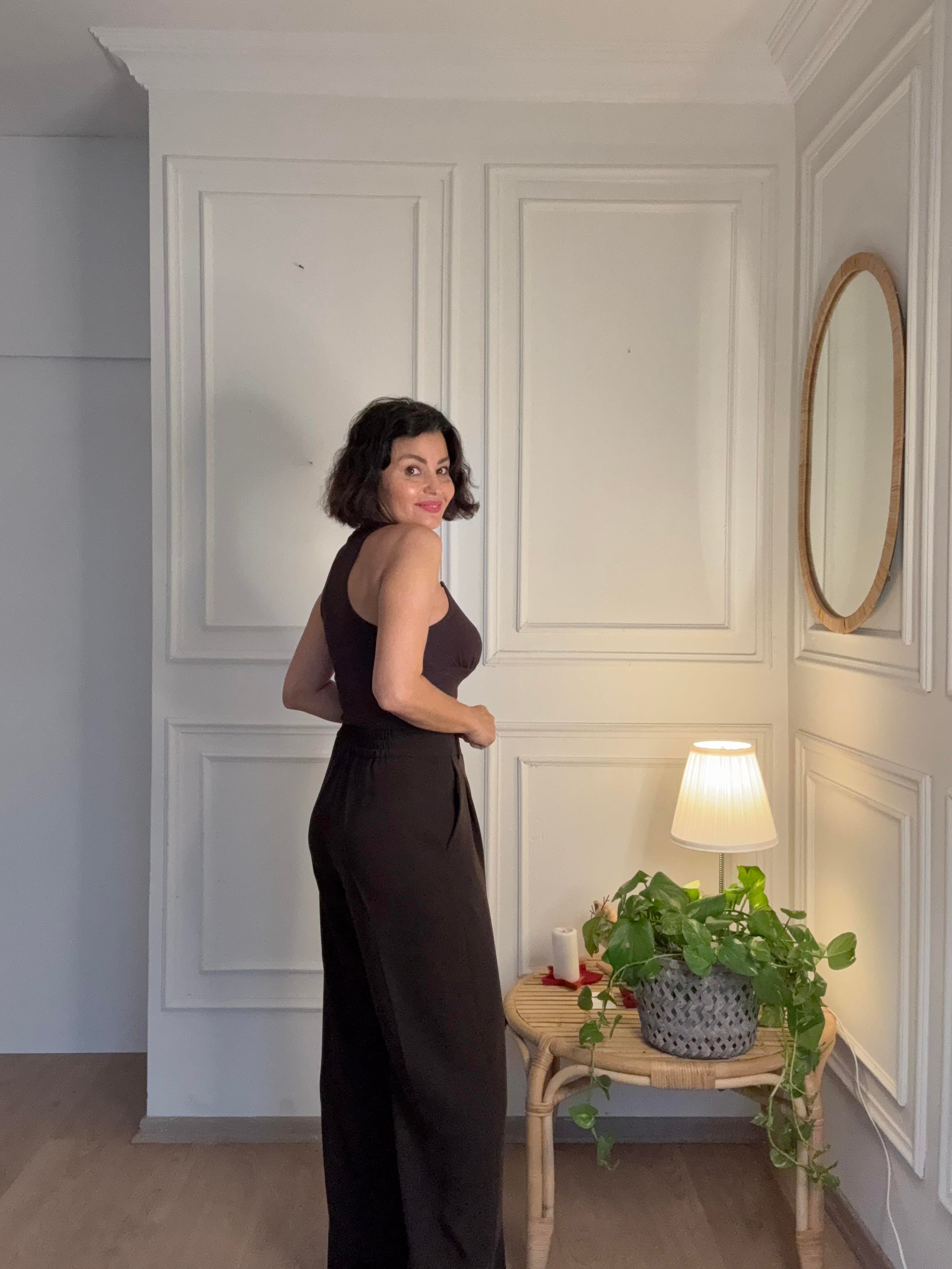 Beli Lastikli Palazzo Pantolon Kahverengi
