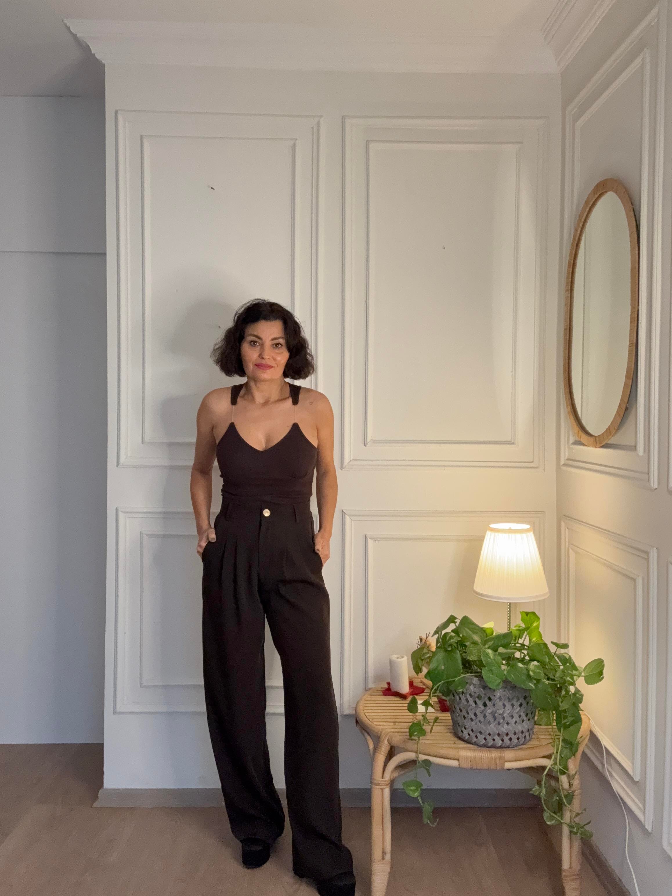 Beli Lastikli Palazzo Pantolon Kahverengi