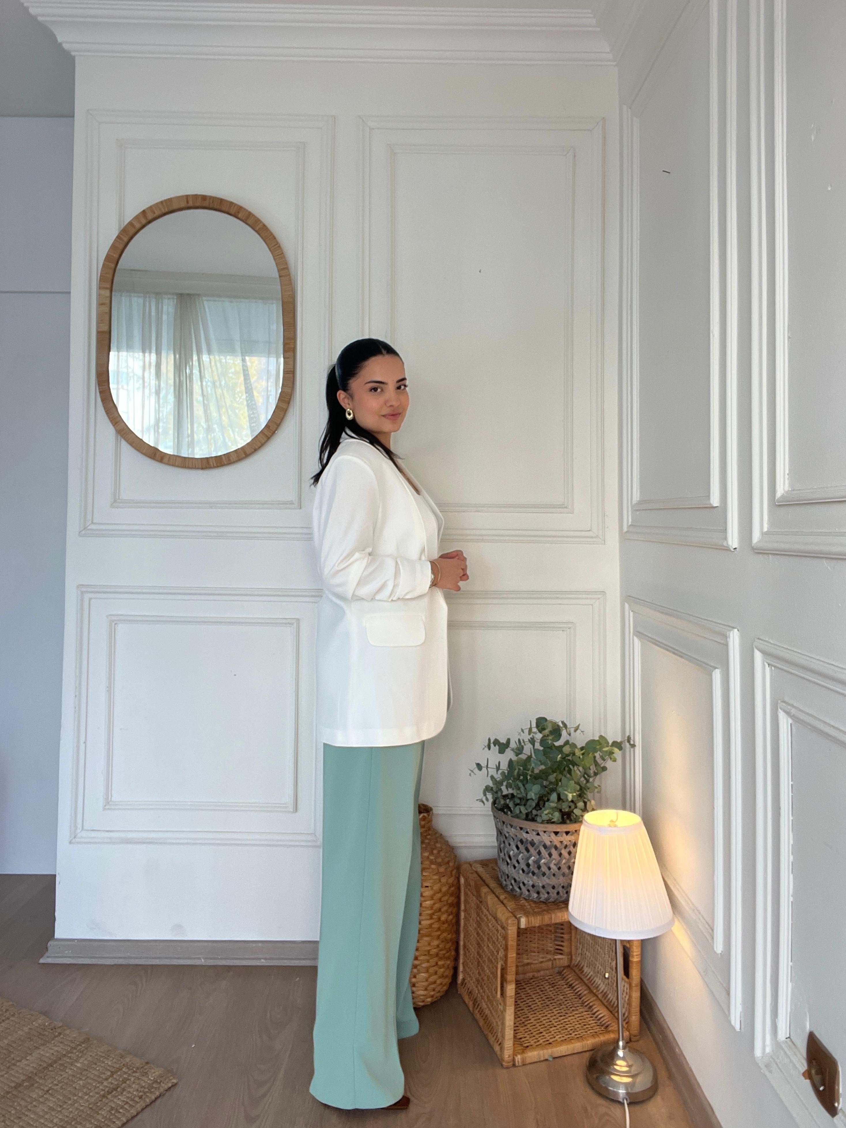 Beli Lastikli Palazzo Pantolon Mint Yeşili