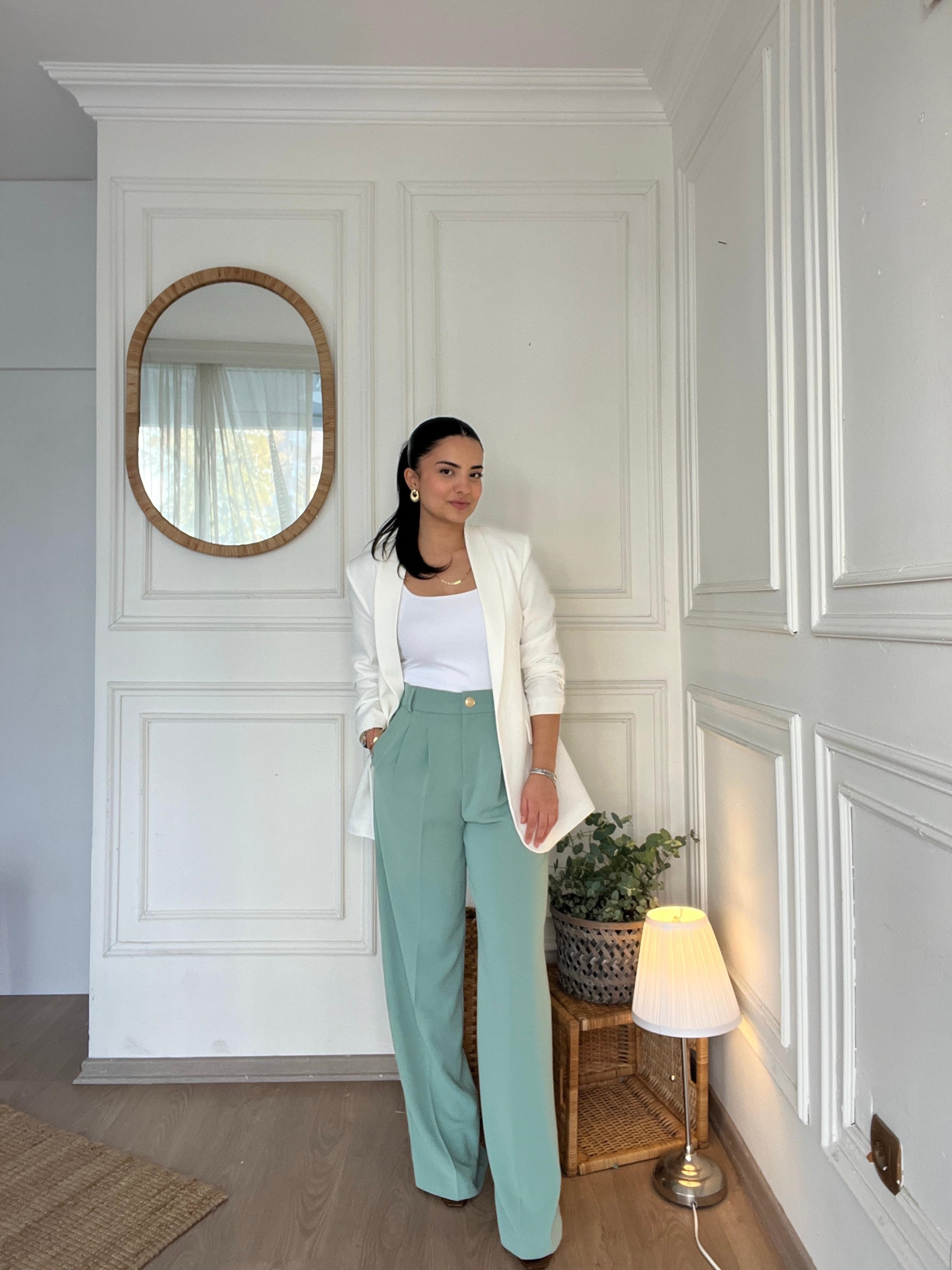 Beli Lastikli Palazzo Pantolon Mint Yeşili