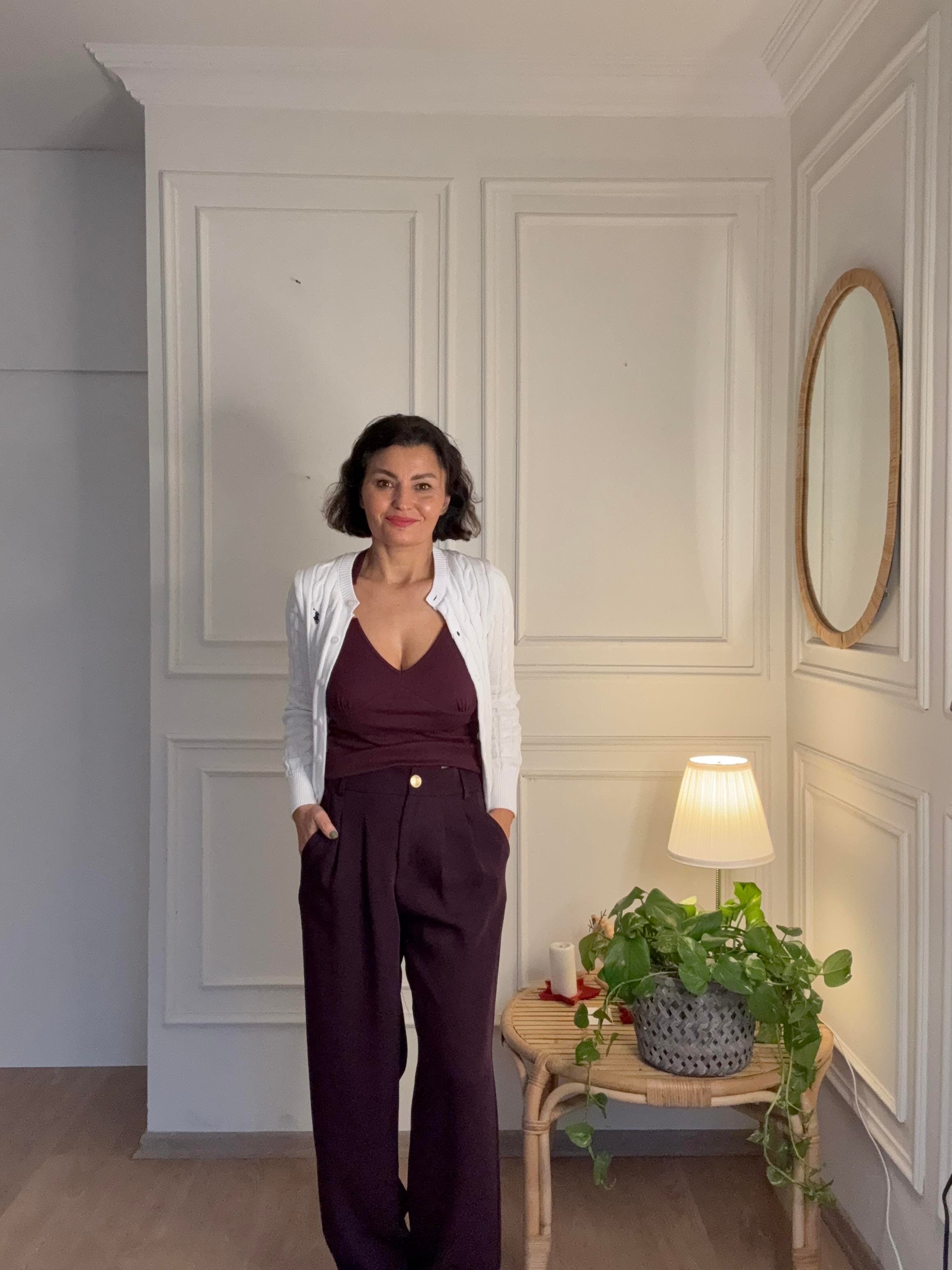Beli Lastikli Palazzo Pantolon Mürdüm