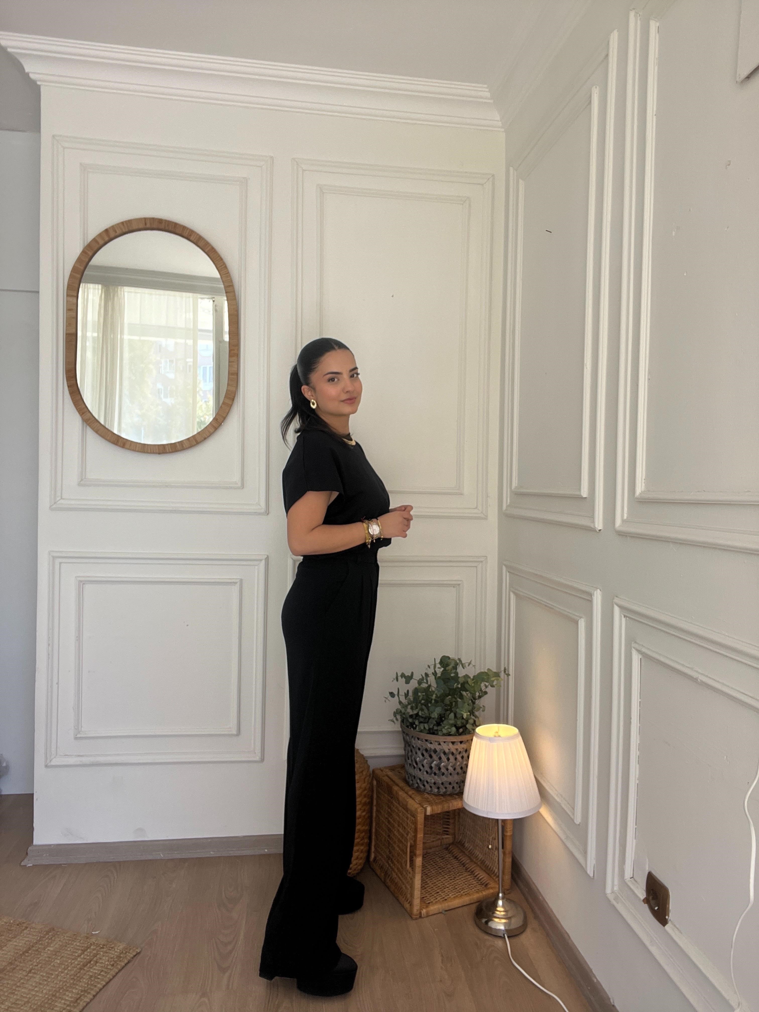 Beli Lastikli Palazzo Pantolon Siyah
