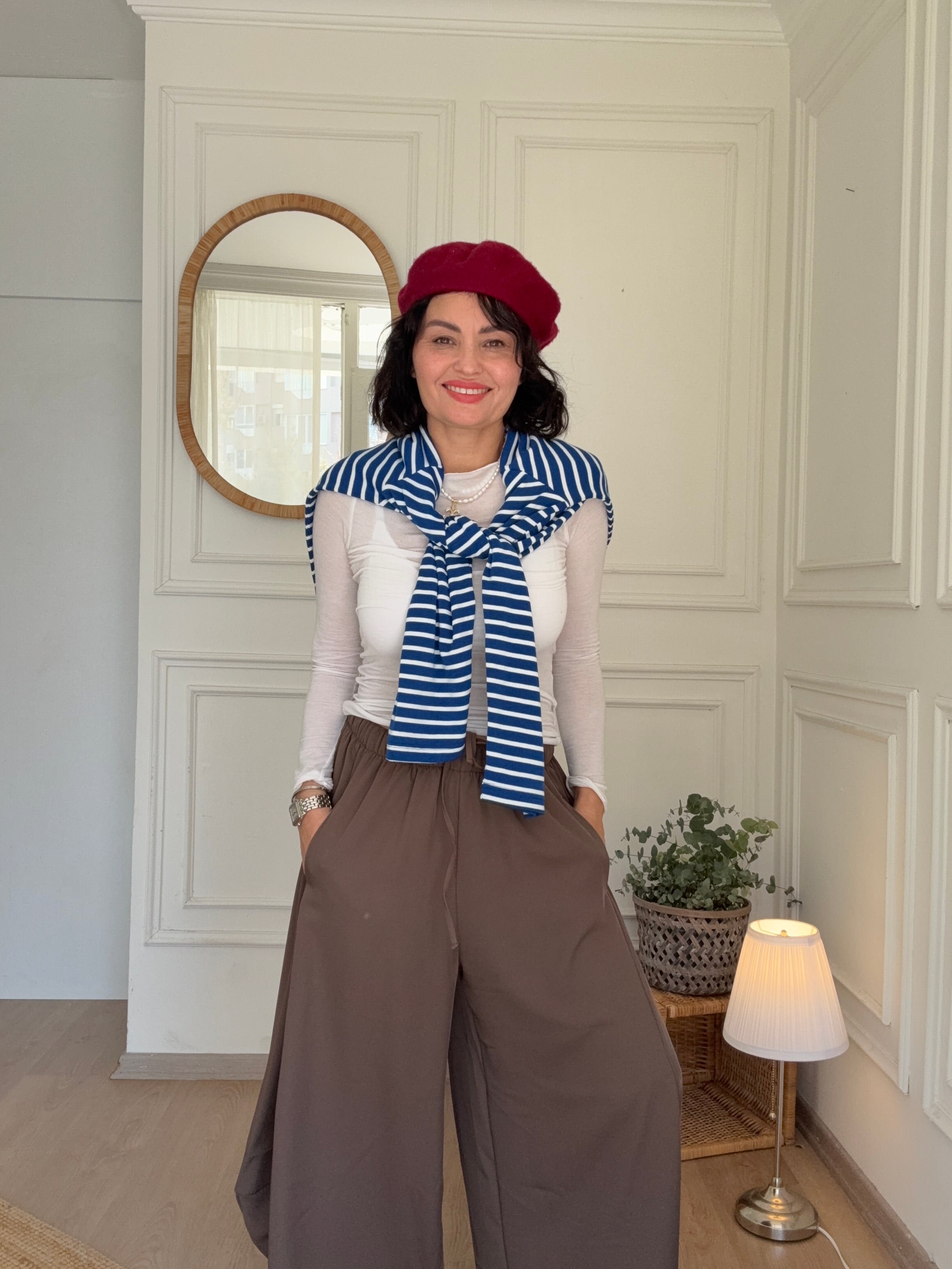 Beli Lastikli Şalvar Pantolon Kahverengi
