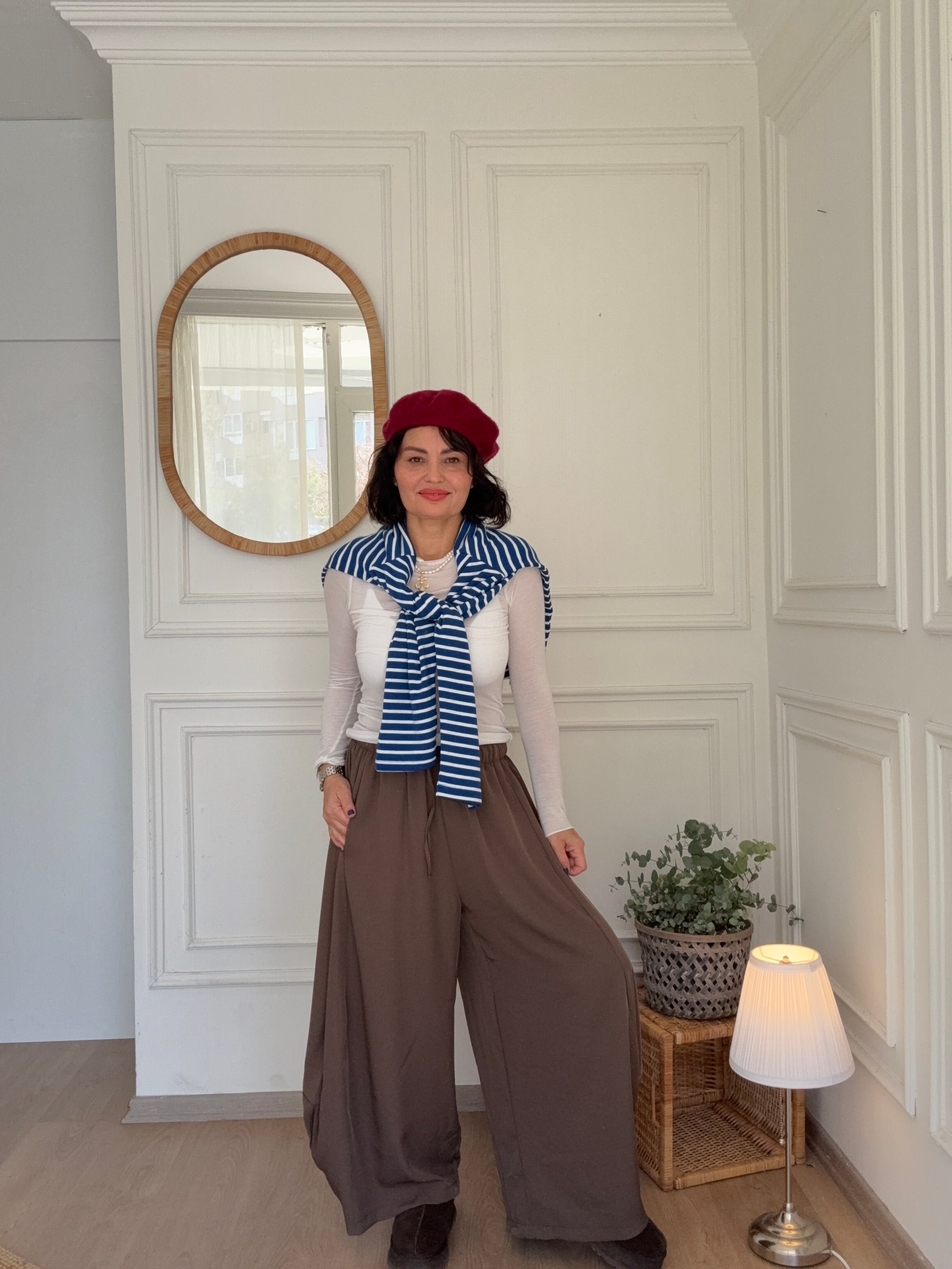 Beli Lastikli Şalvar Pantolon Kahverengi