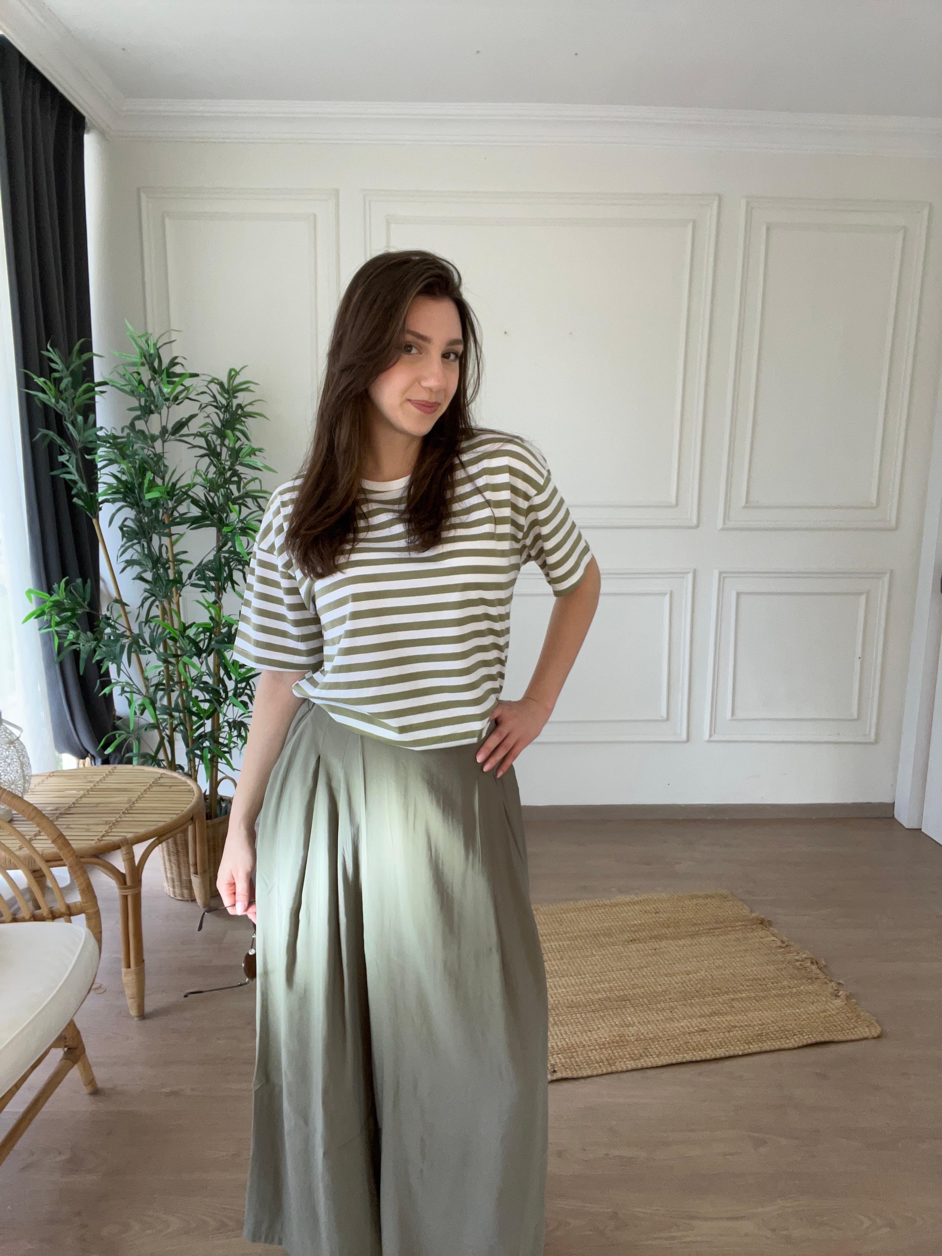 Beli Lastikli Tencel Pantolon Haki