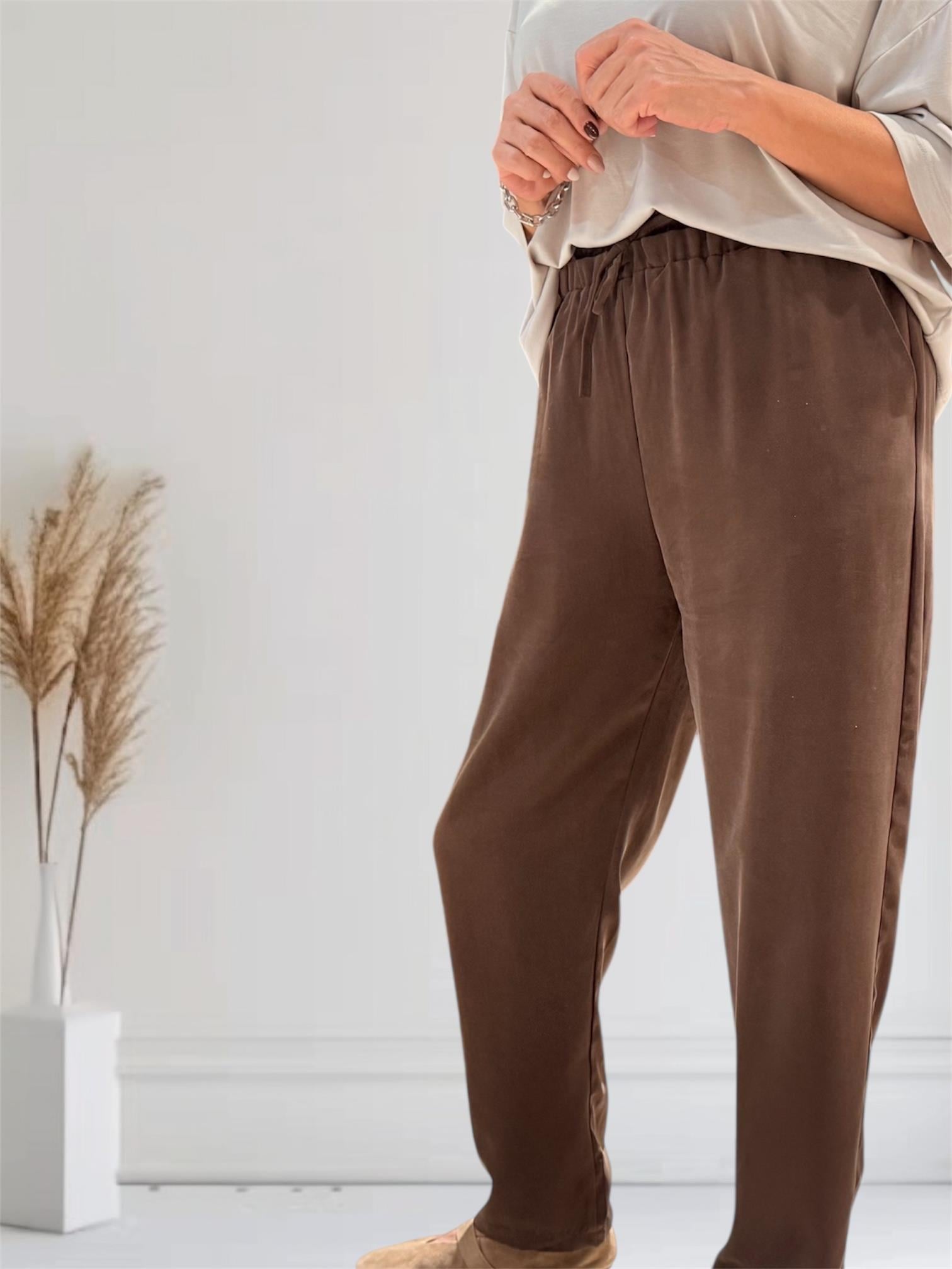 Beli Lastikli Tencel Pantolon Kahverengi