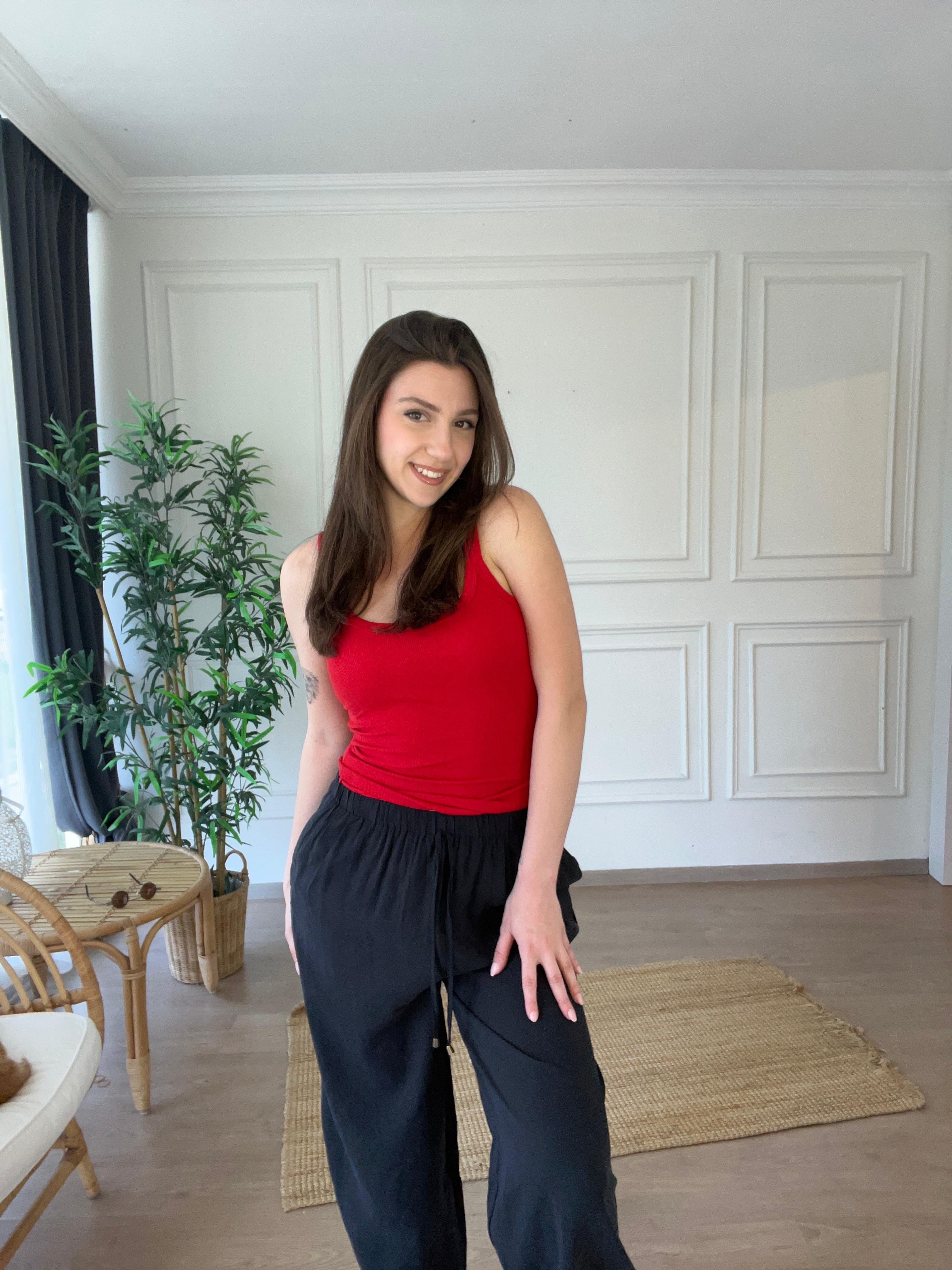 Beli Lastikli Tencel Pantolon Lacivert
