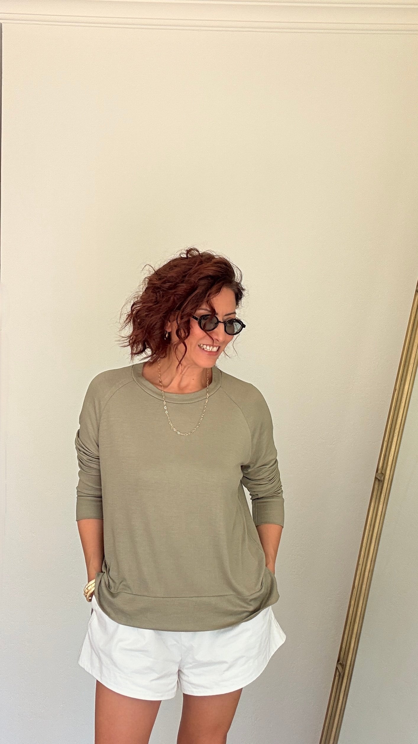 Bisiklet Yaka İnce Sweatshirt Yağ Yeşili