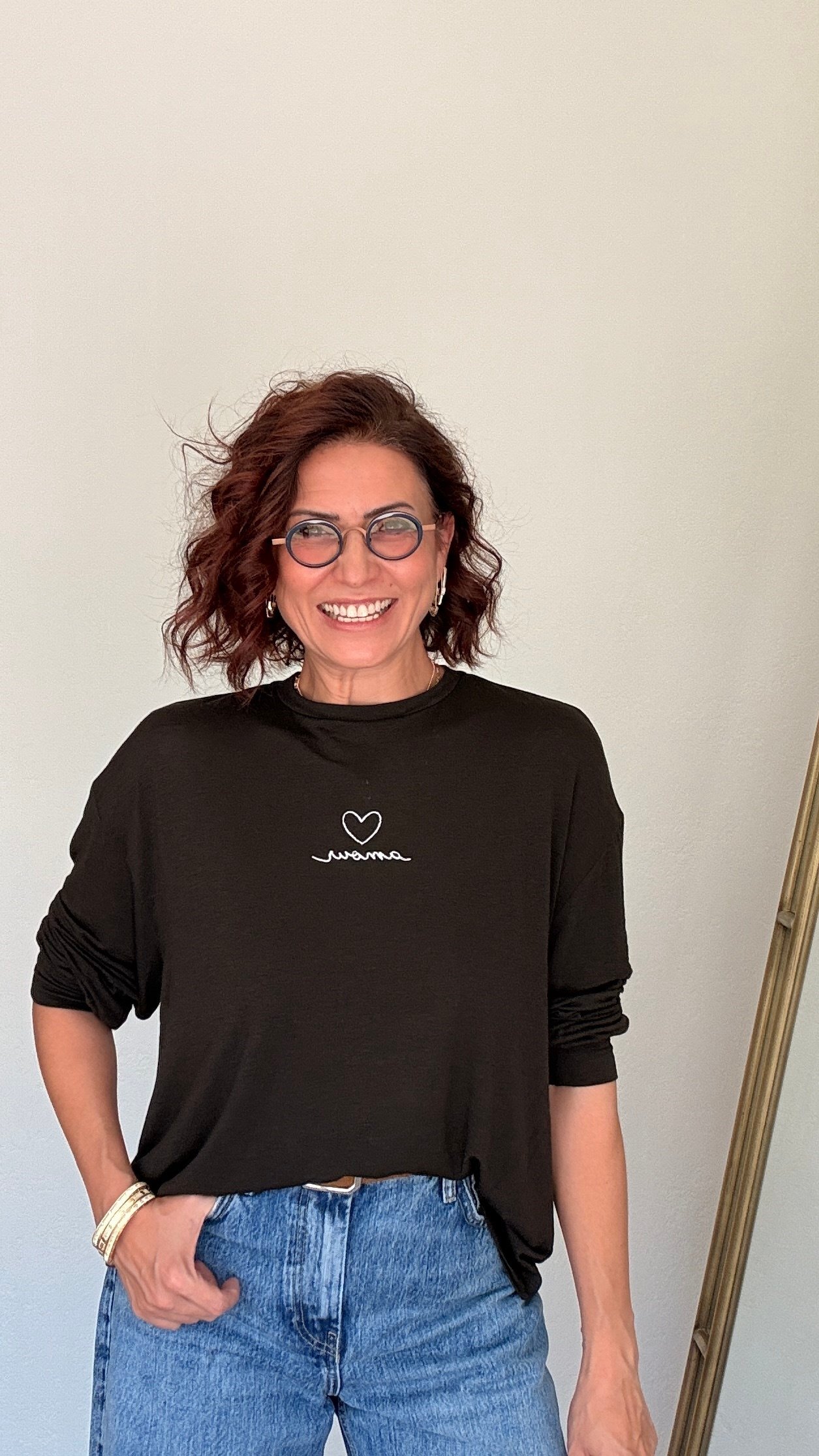 Bisiklet Yaka Kalp Nakış Detaylı Bluz Kahverengi