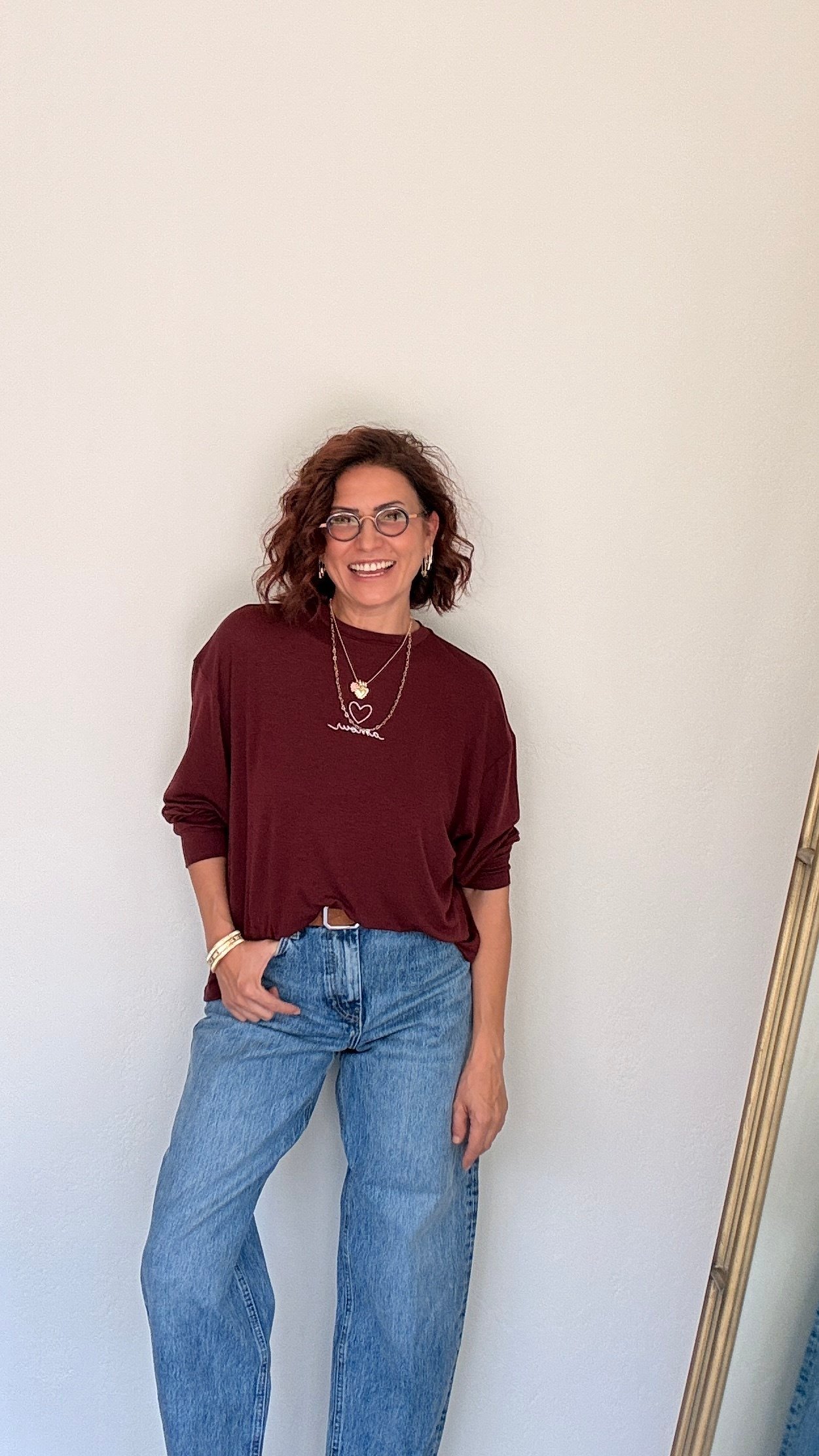 Bisiklet Yaka Kalp Nakış Detaylı Bluz Bordo
