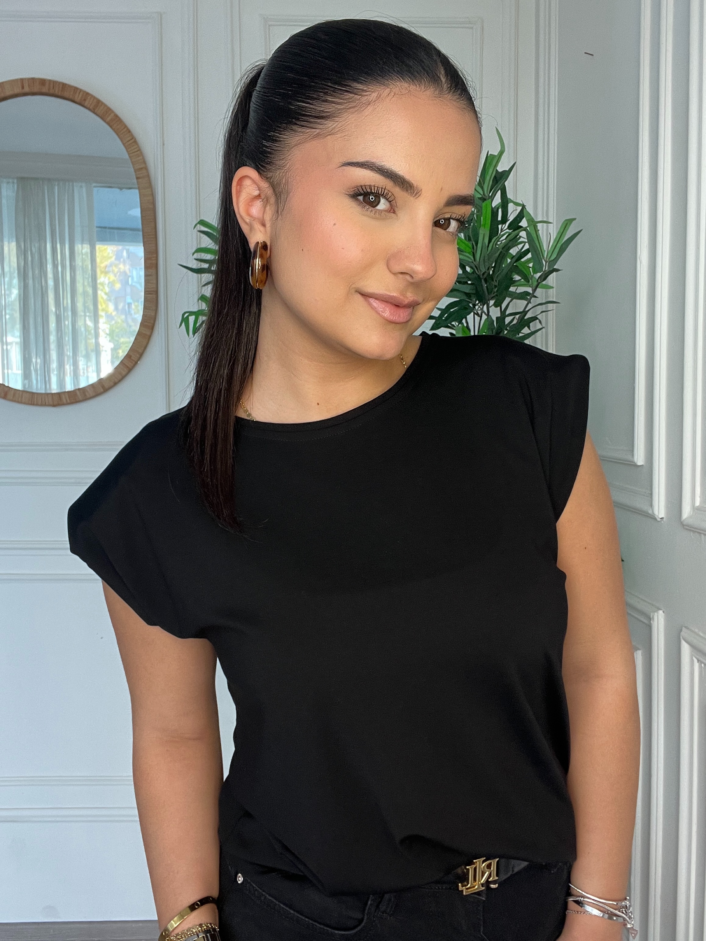 Bisiklet Yaka Vatkalı Modal Tshirt Siyah