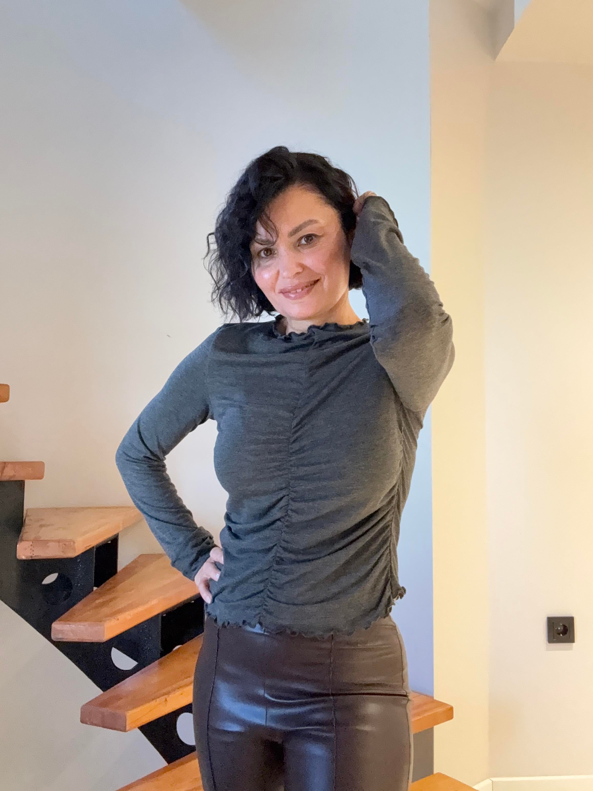 Büzgülü Uzun Kollu Body Antrasit