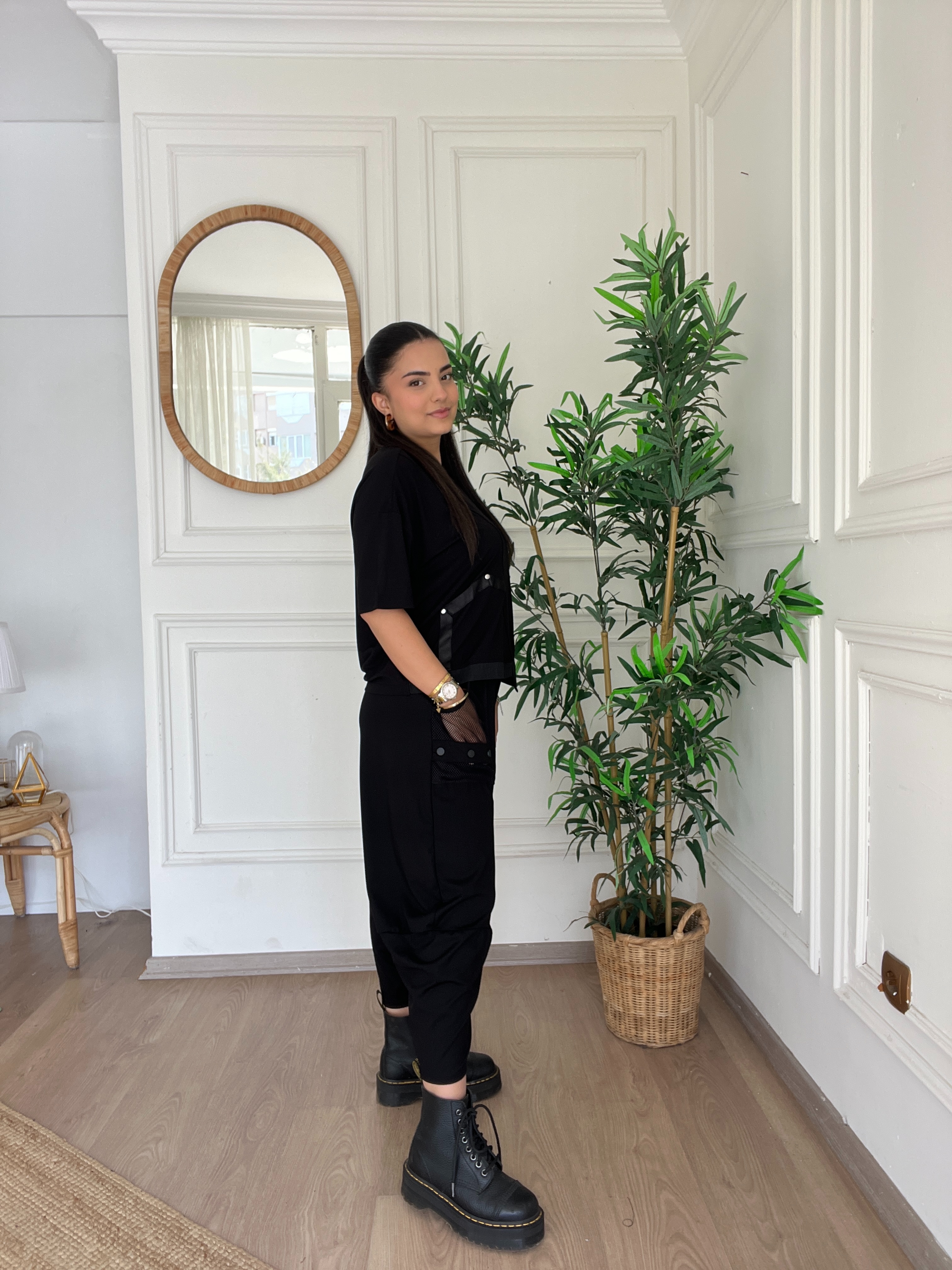 Cepleri Fileli Yarım Şalvar Siyah