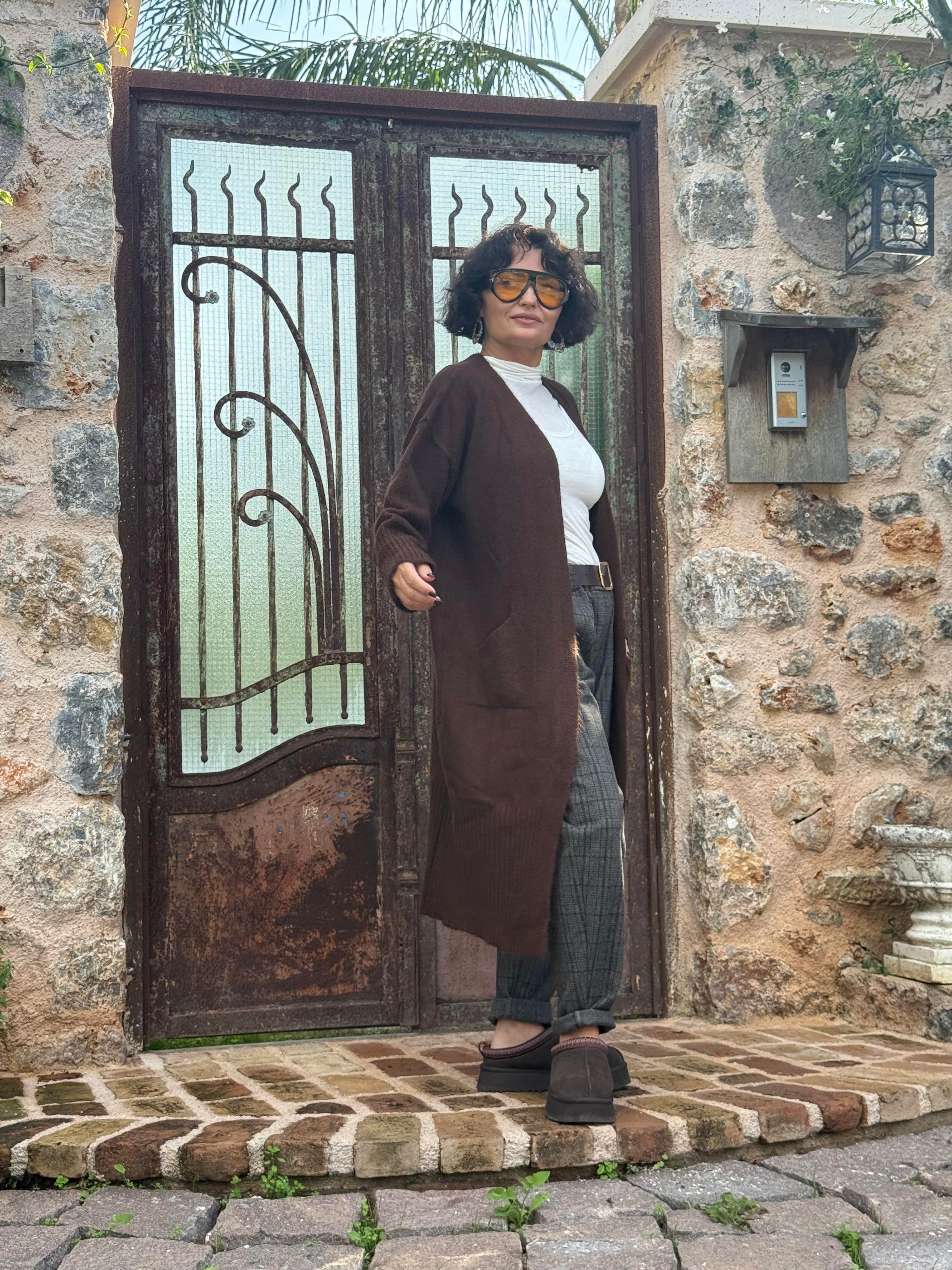 Cepli Uzun Hırka Kahverengi