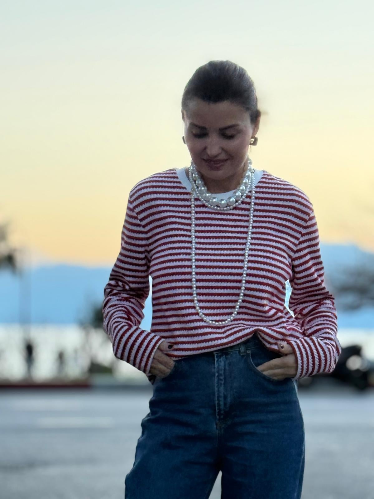 Çizgili Sweatshirt Kırmızı