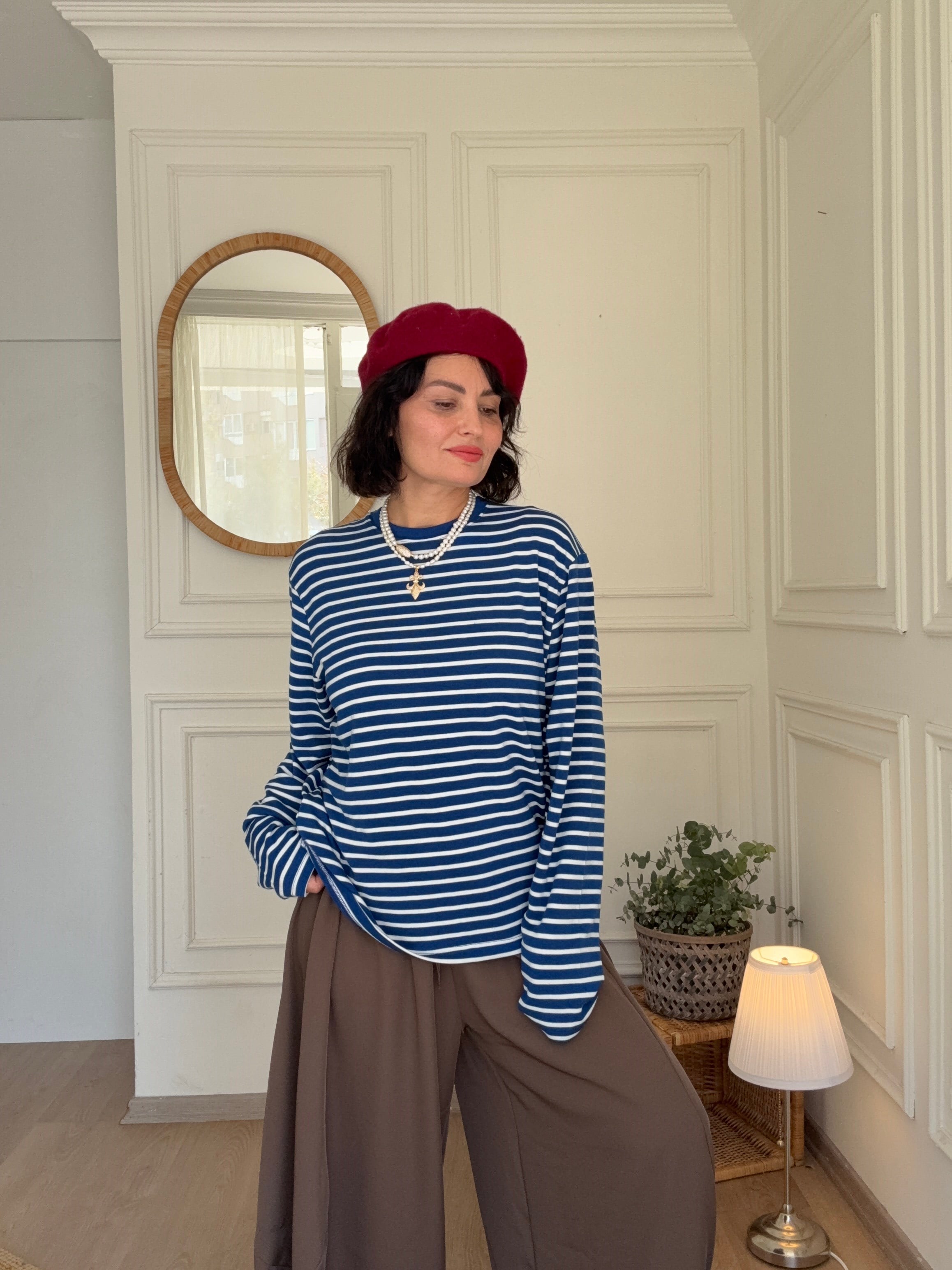 Çizgili Sweatshirt Mavi