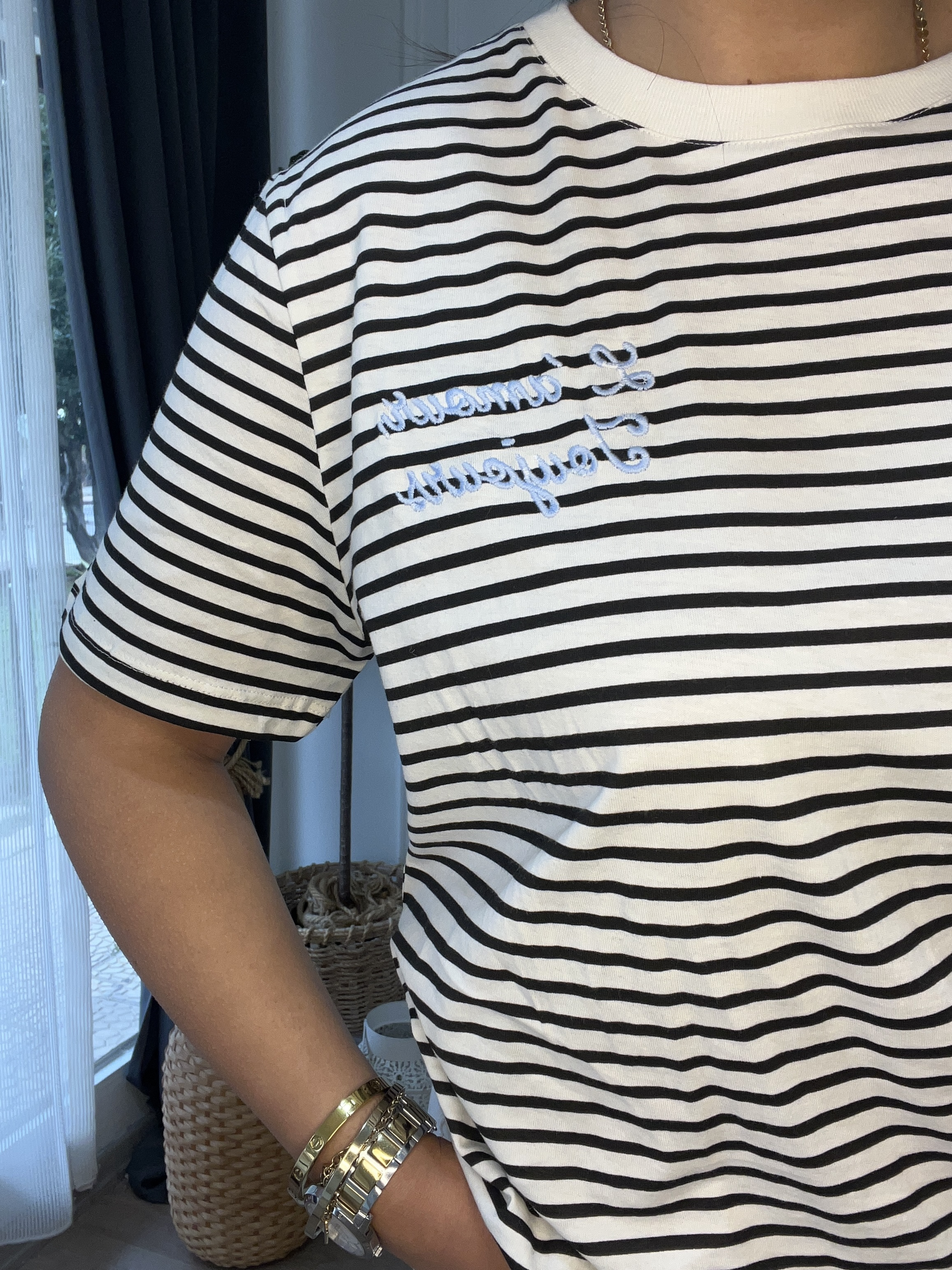 Çizgili Yazılı Tshirt 